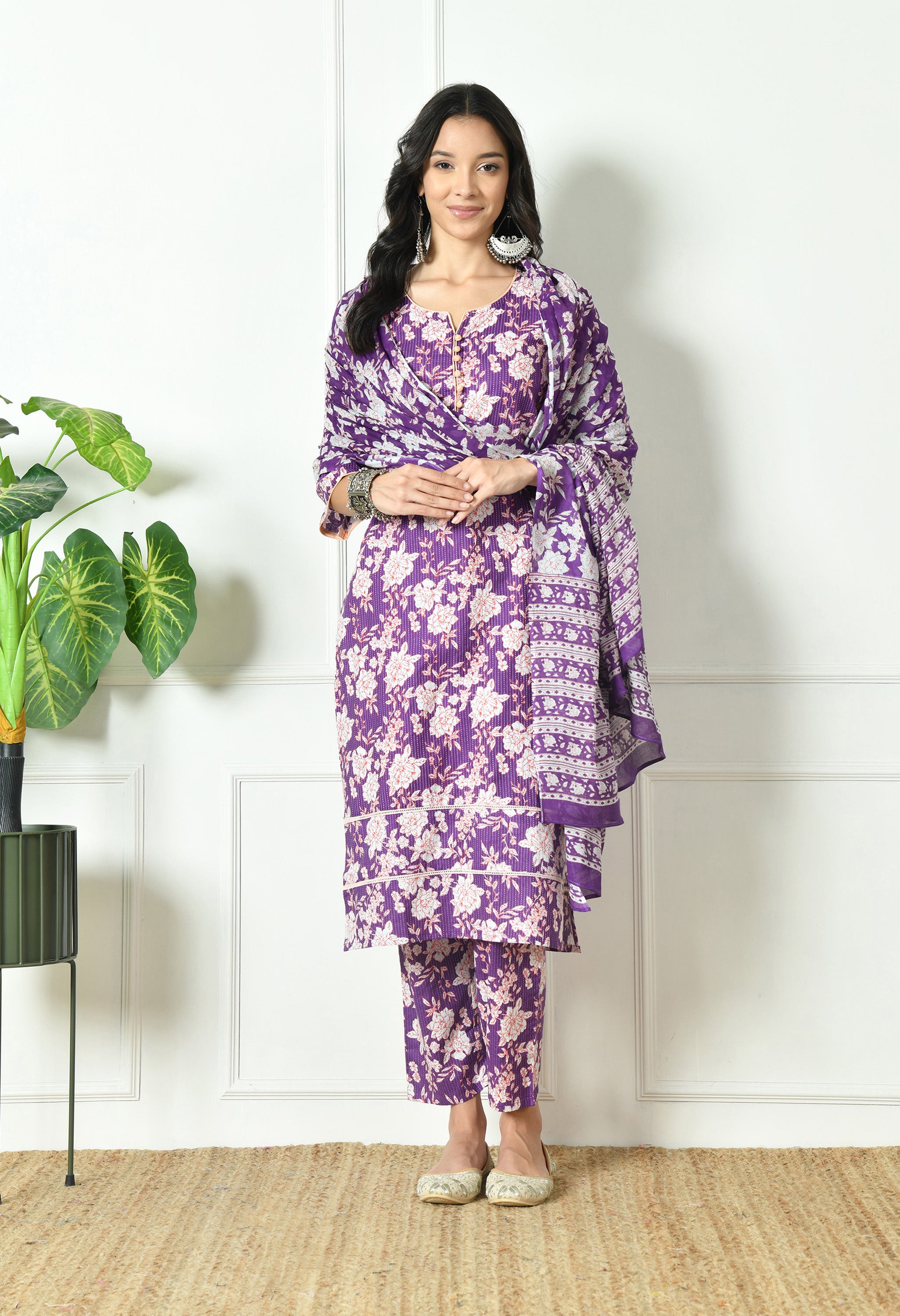 Pure Cotton Katha Kurta with Trouser and Dupatta