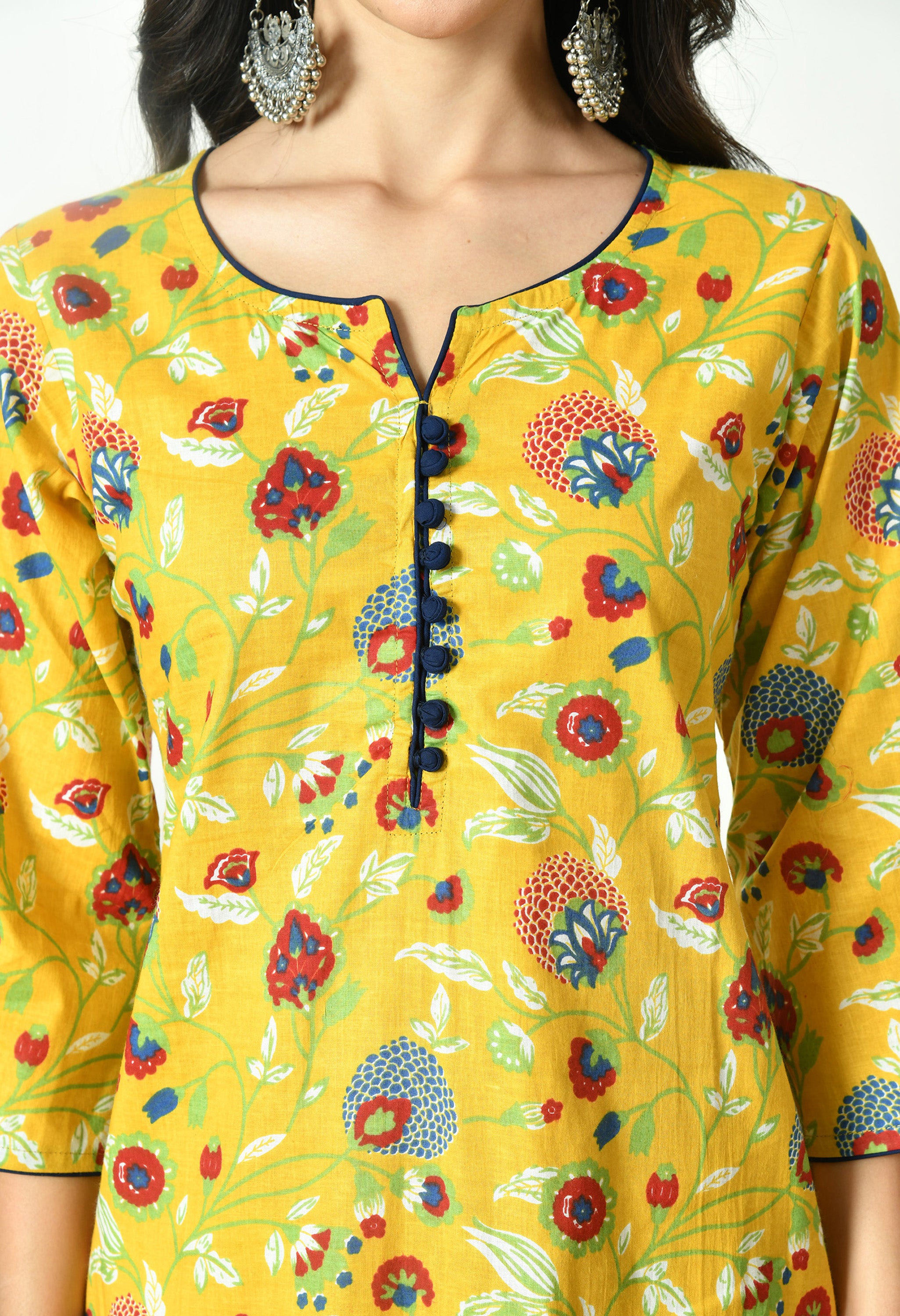 Pure Cotton yellow multifloral dupatta set