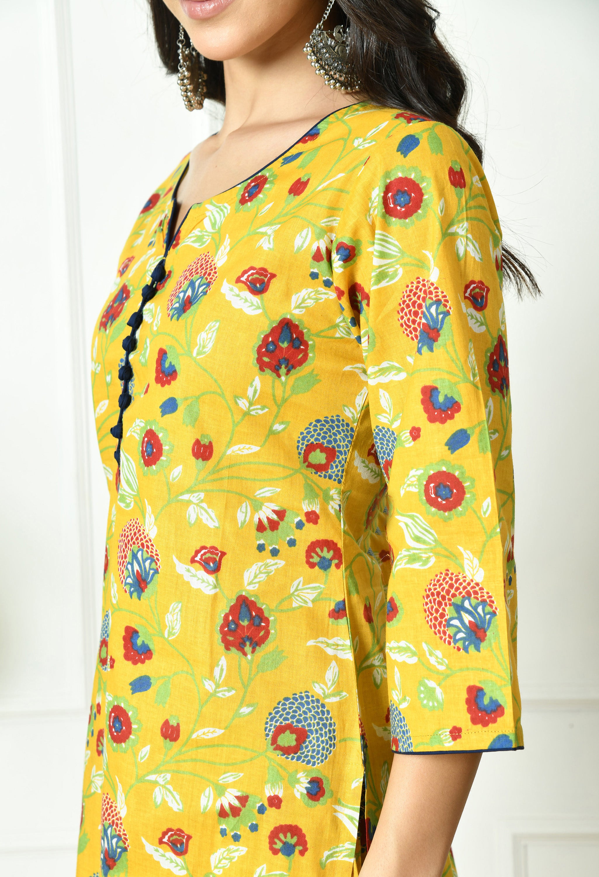 Pure Cotton yellow multifloral dupatta set