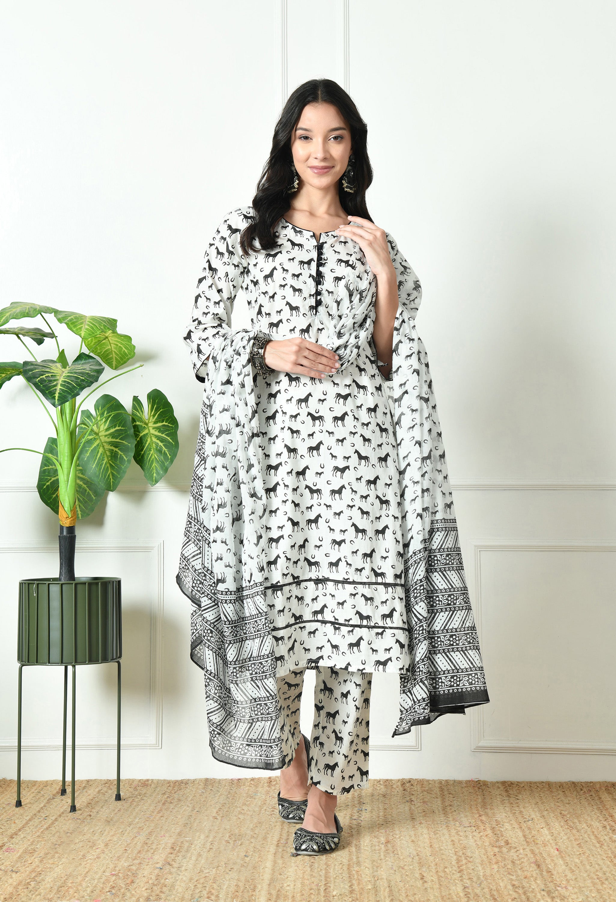 Pure Cotton Horse print dupatta set