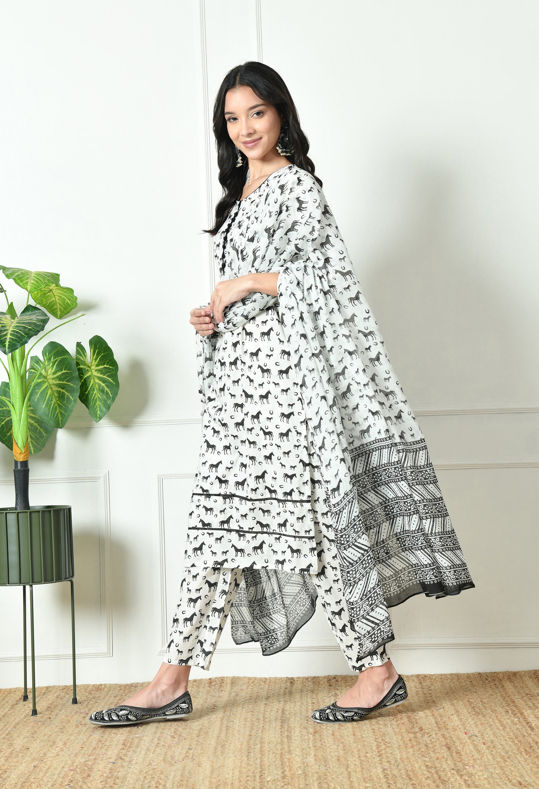 Pure Cotton Horse print dupatta set