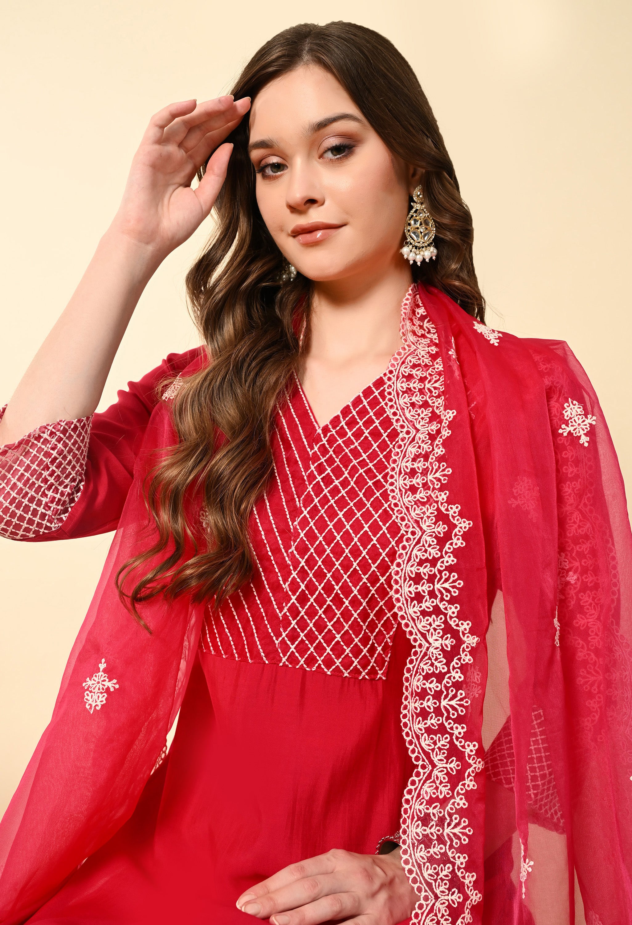 Hot Pink Thread Work Hand Embroidery Suit Set