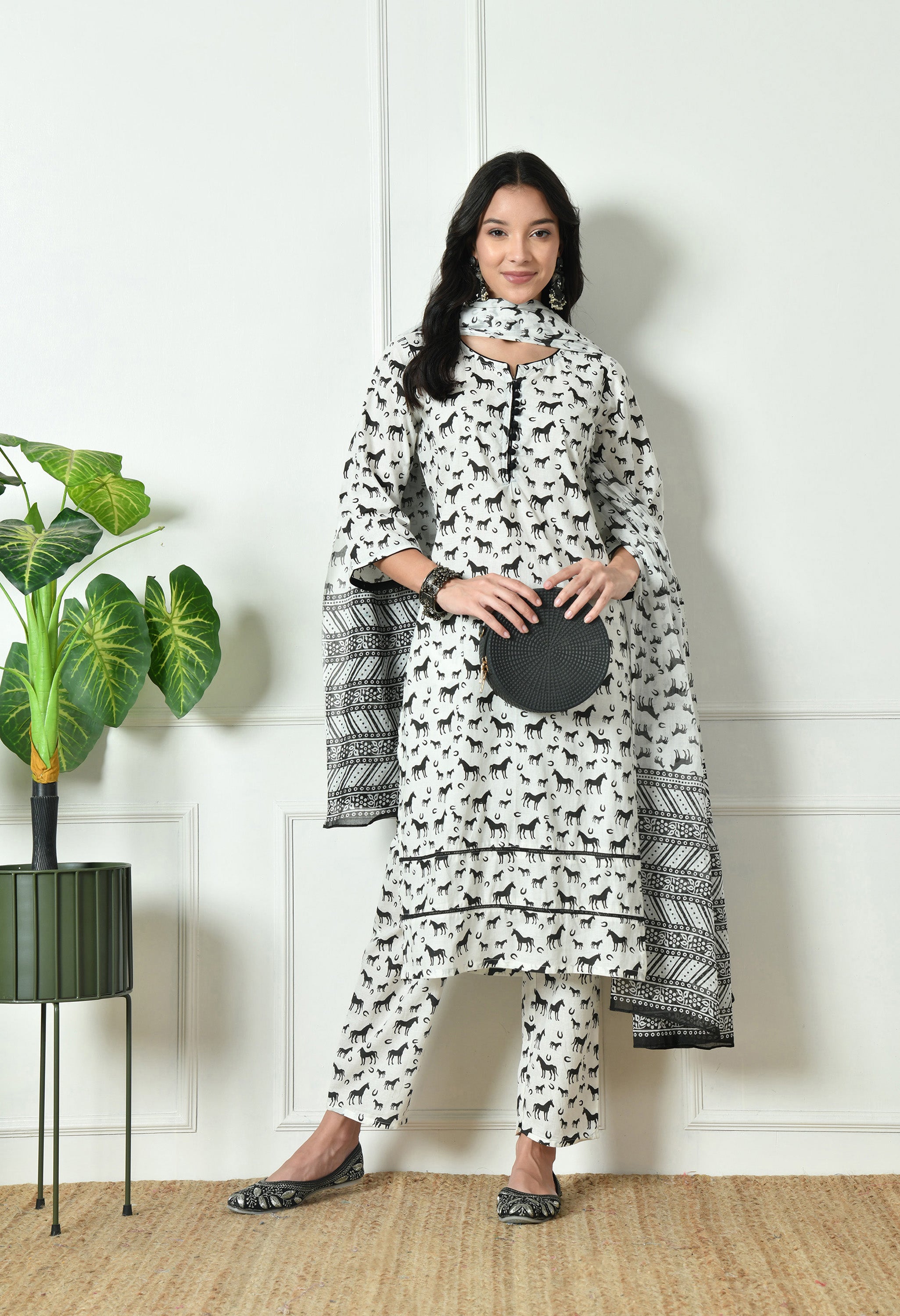 Pure Cotton Horse print dupatta set