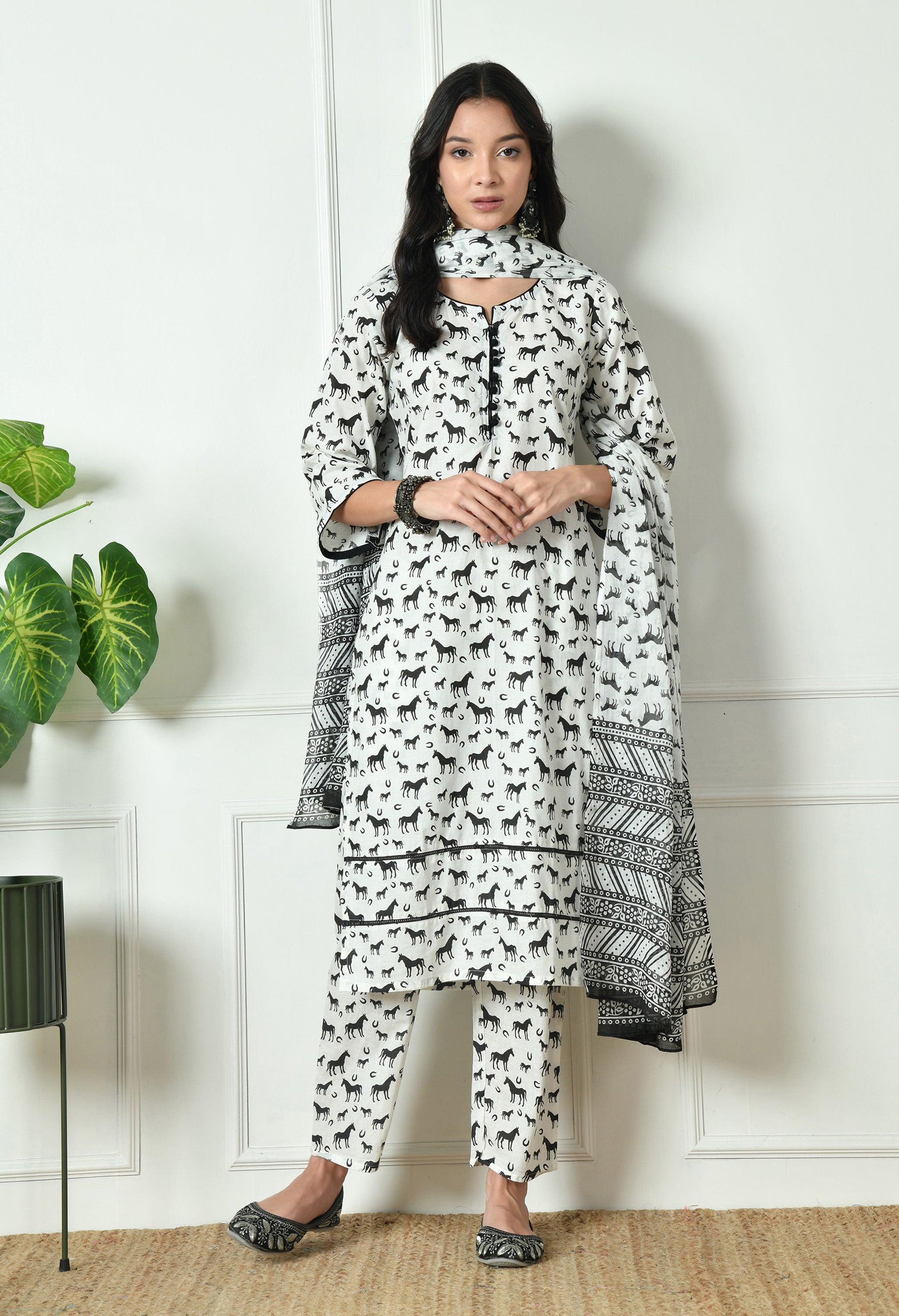 Pure Cotton Horse print dupatta set