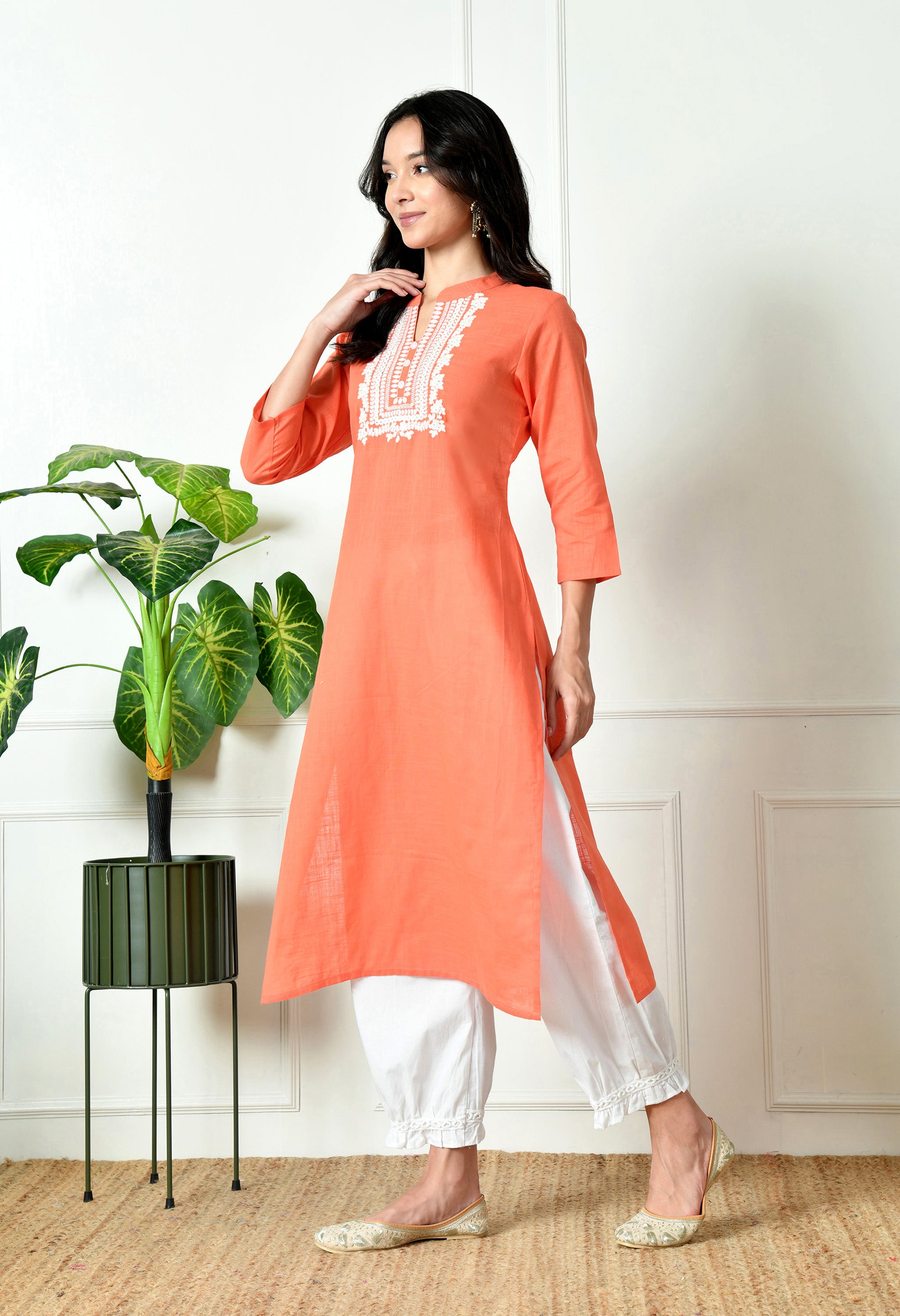 Pure Cotton slub embroidered kurta