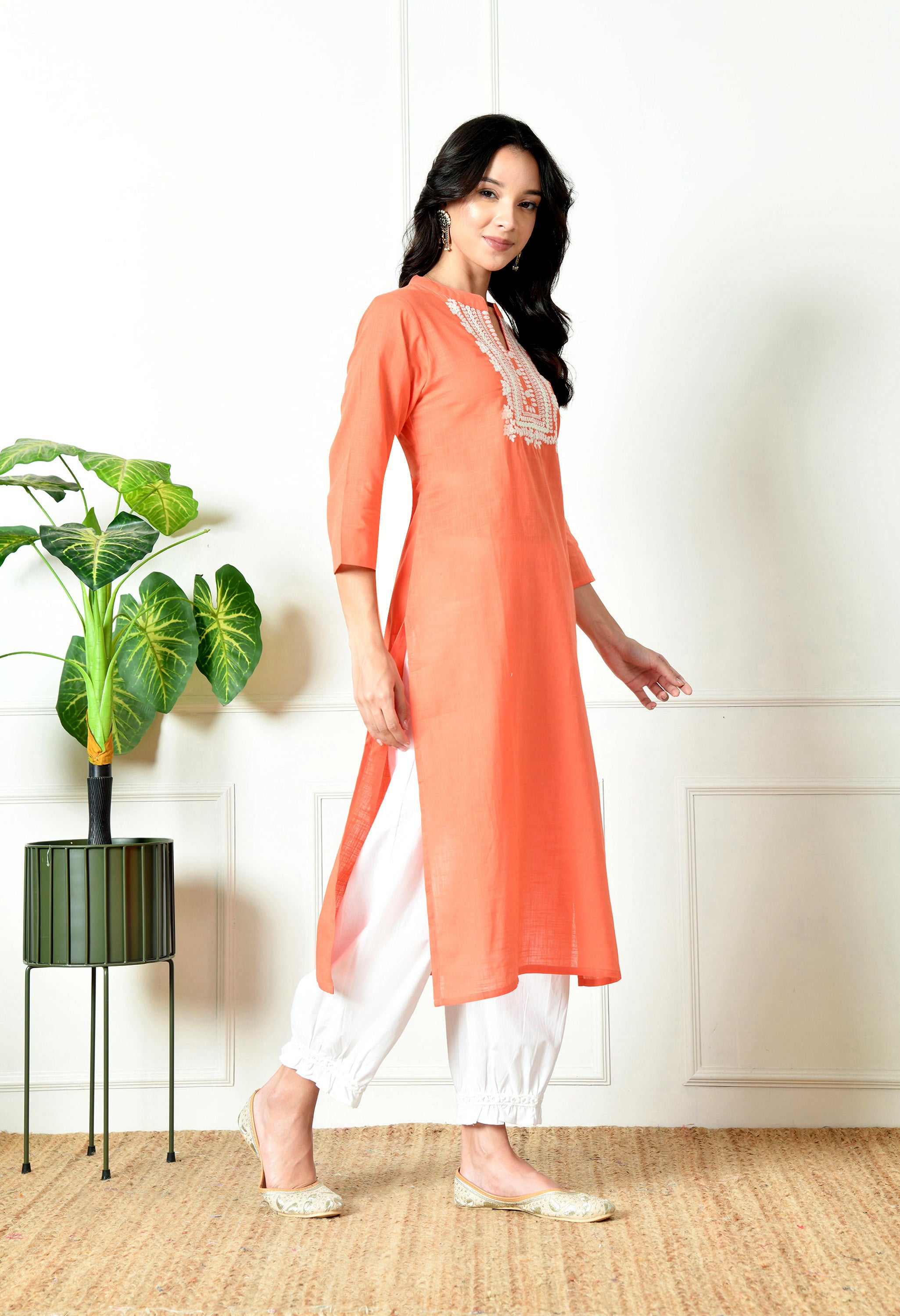 Pure Cotton slub embroidered kurta