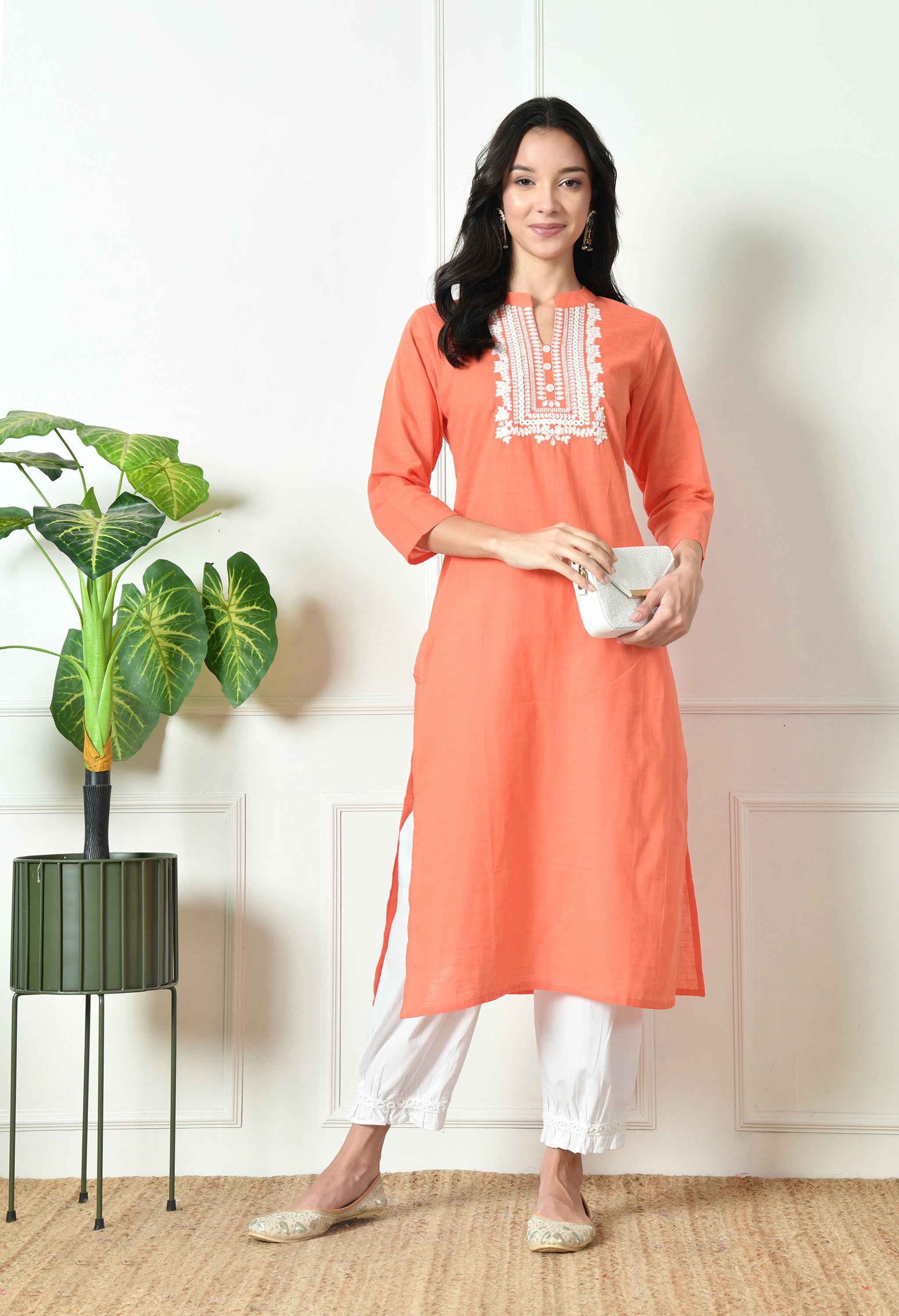 Pure Cotton slub embroidered kurta