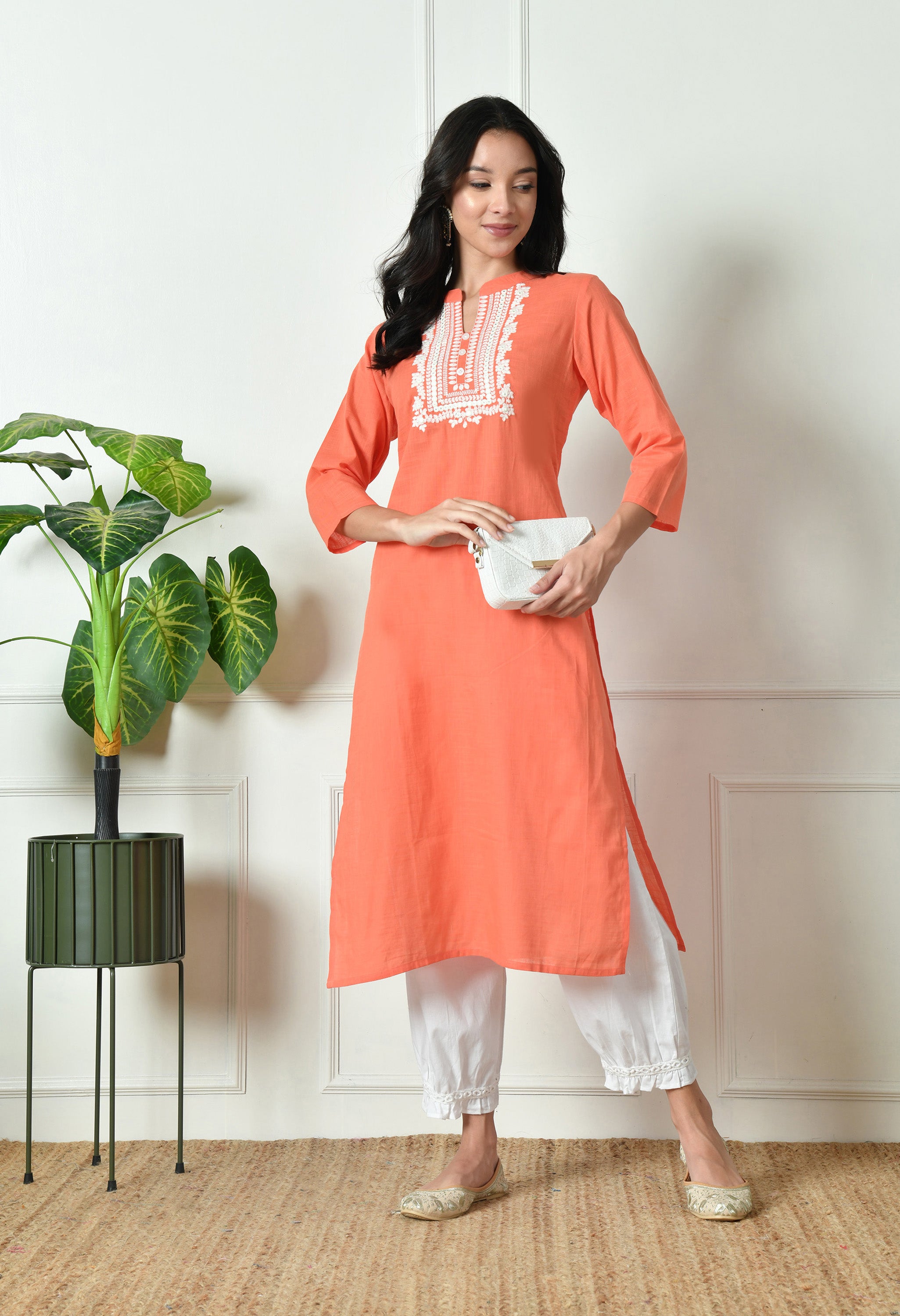 Pure Cotton slub embroidered kurta