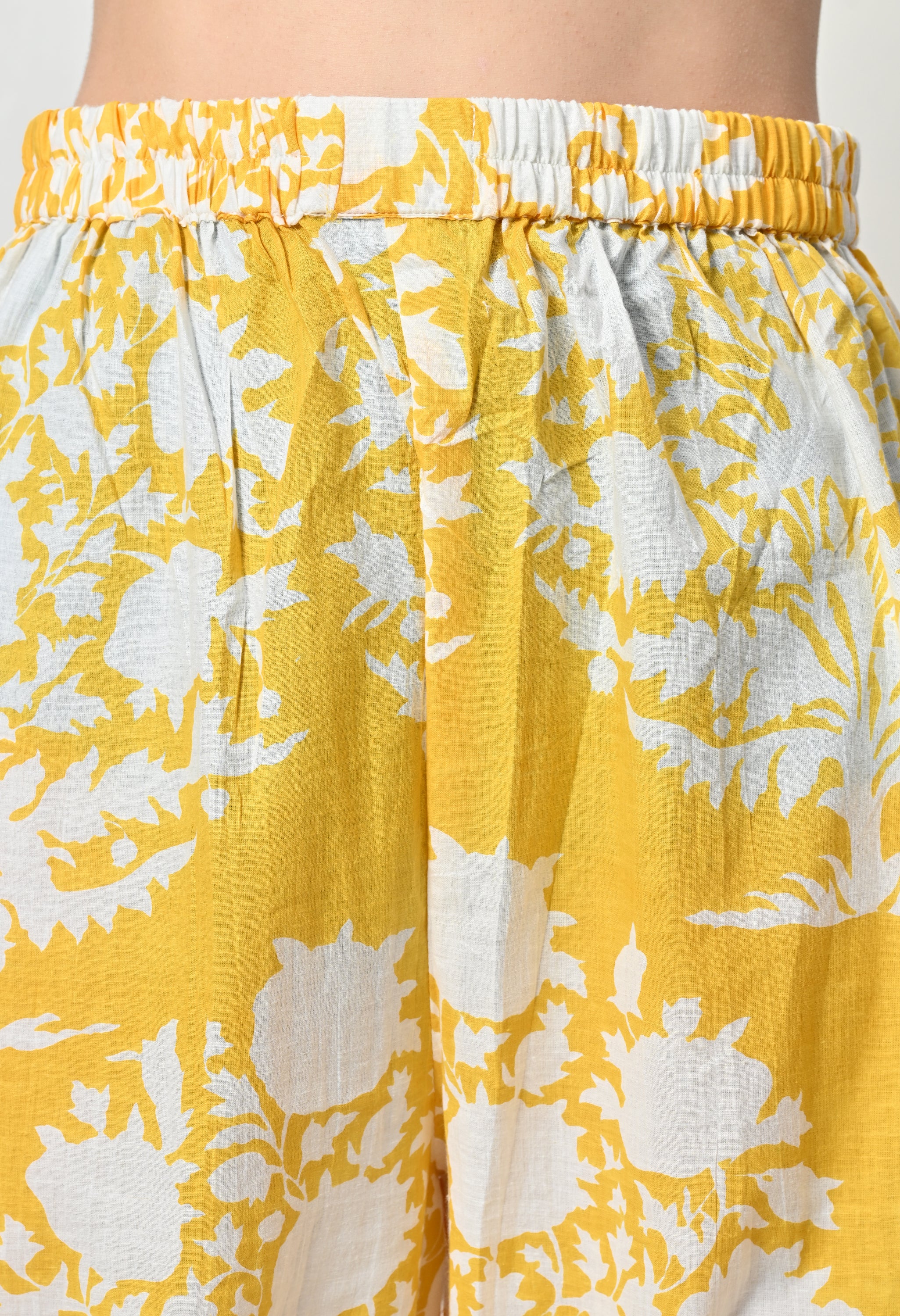 Yellow Big Floral Kurta set with Lace Details