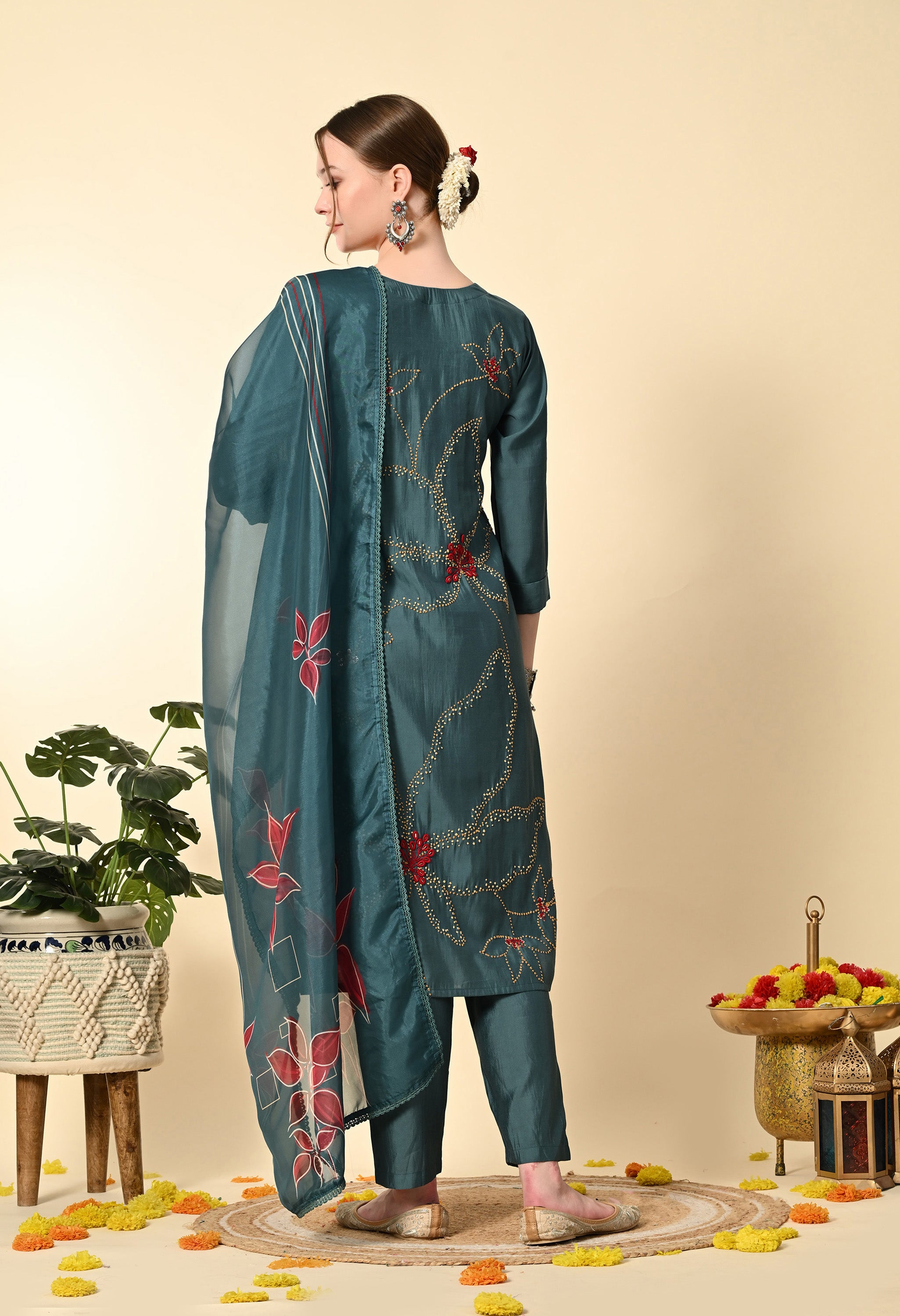 Blue Knot Work Embroidery Suit Set