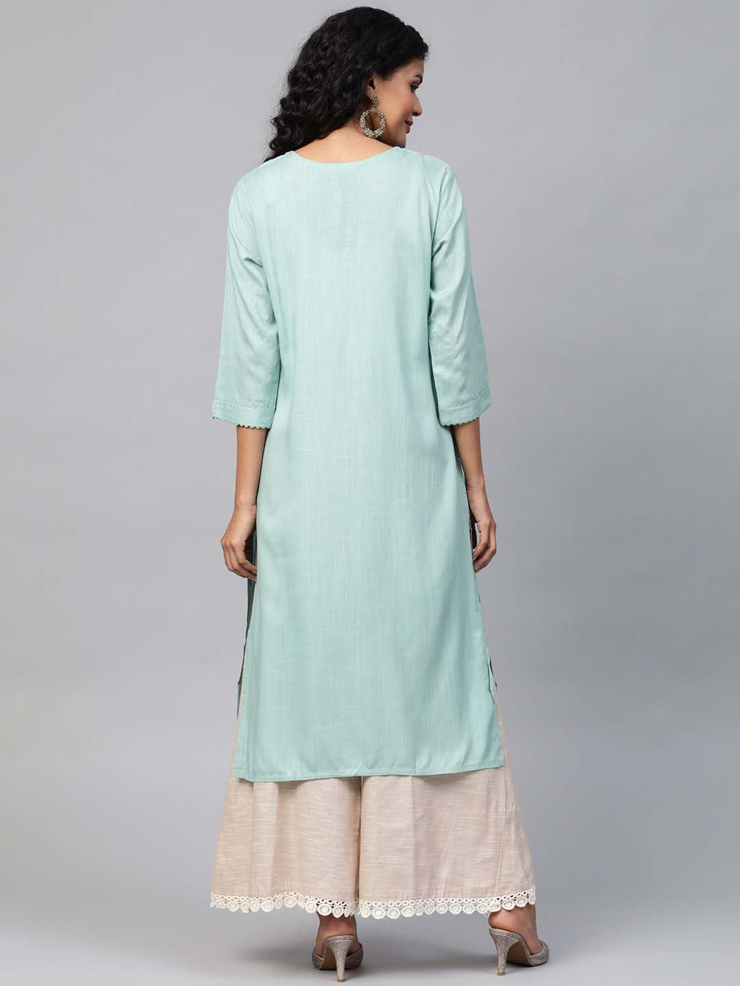 Sea Green Yoke Embroidered Straight Kurta