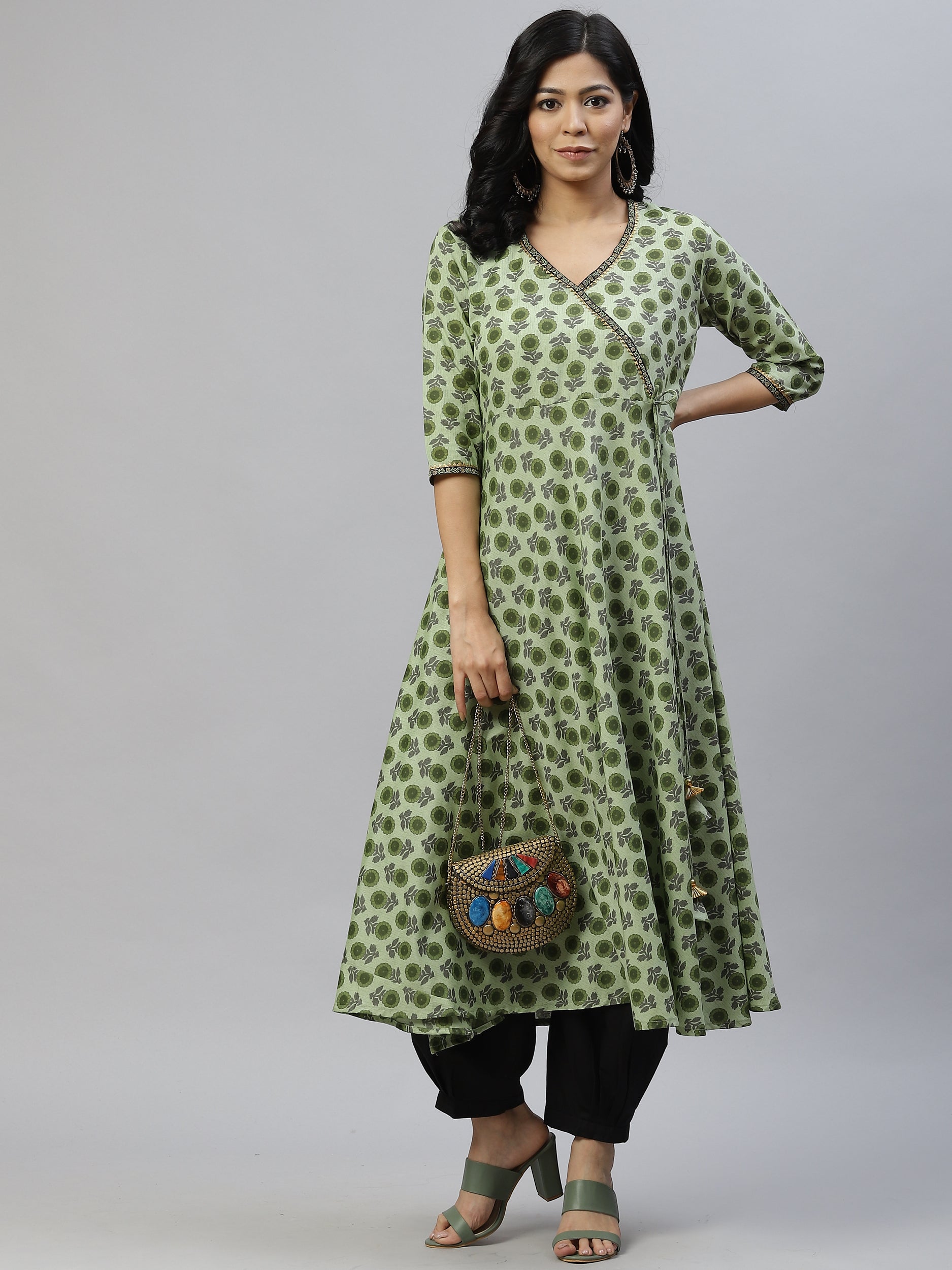 Women Green Anarkali Kurta