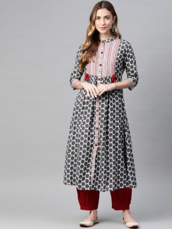 Women Grey Geometric Printed Kurta