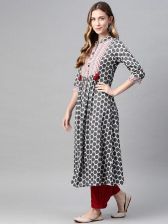 Women Grey Geometric Printed Kurta