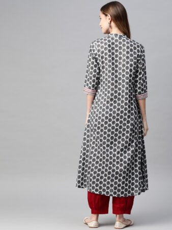 Women Grey Geometric Printed Kurta