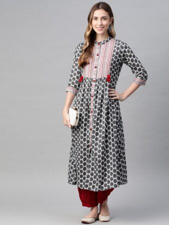 Women Grey Geometric Printed Kurta