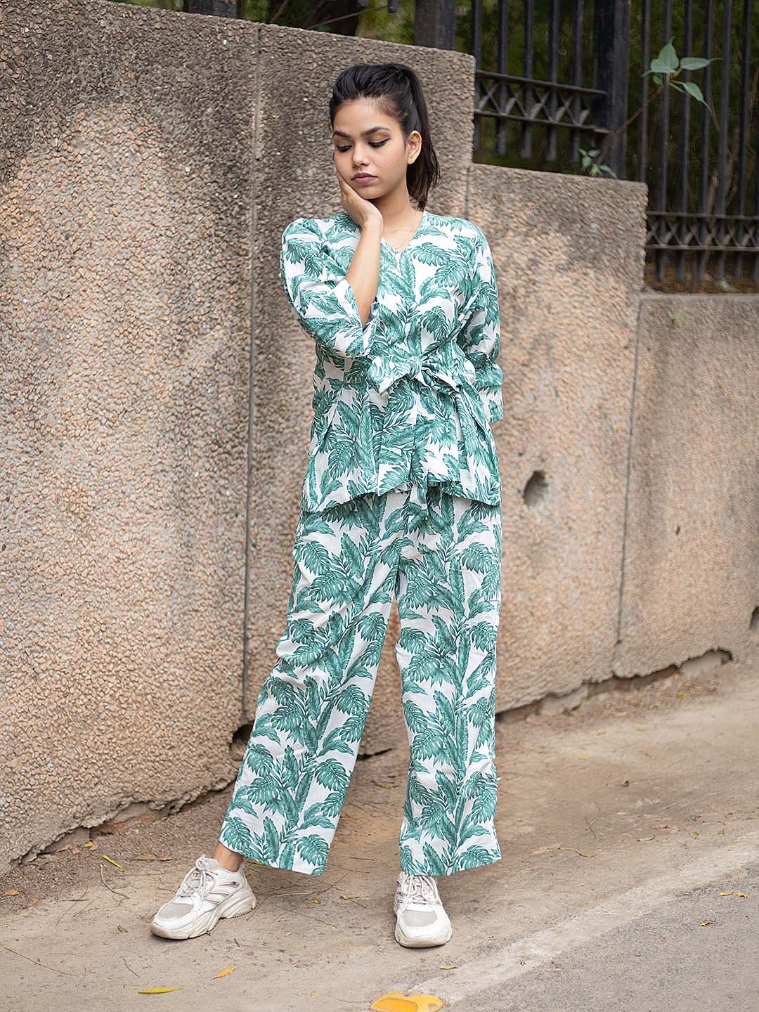 Green tropical print Coord set