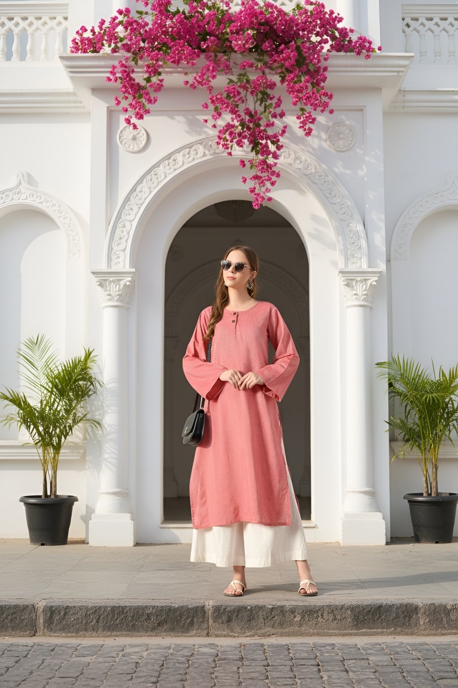 Women Pink Cotton Oversized Kurta