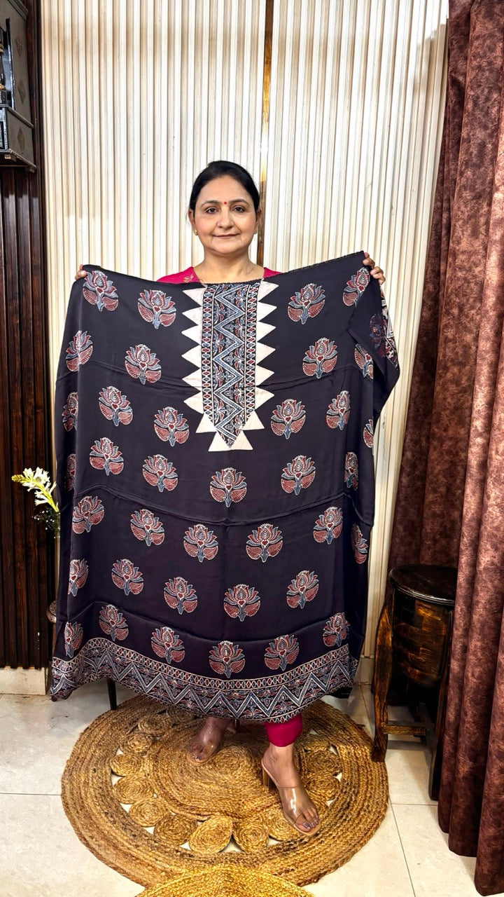 Modal Silk Lotus Flower Ajrakh Kurta