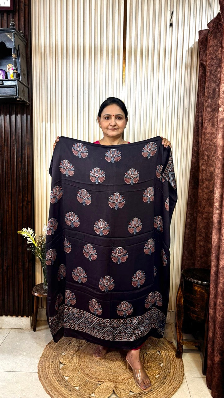 Modal Silk Lotus Flower Ajrakh Kurta