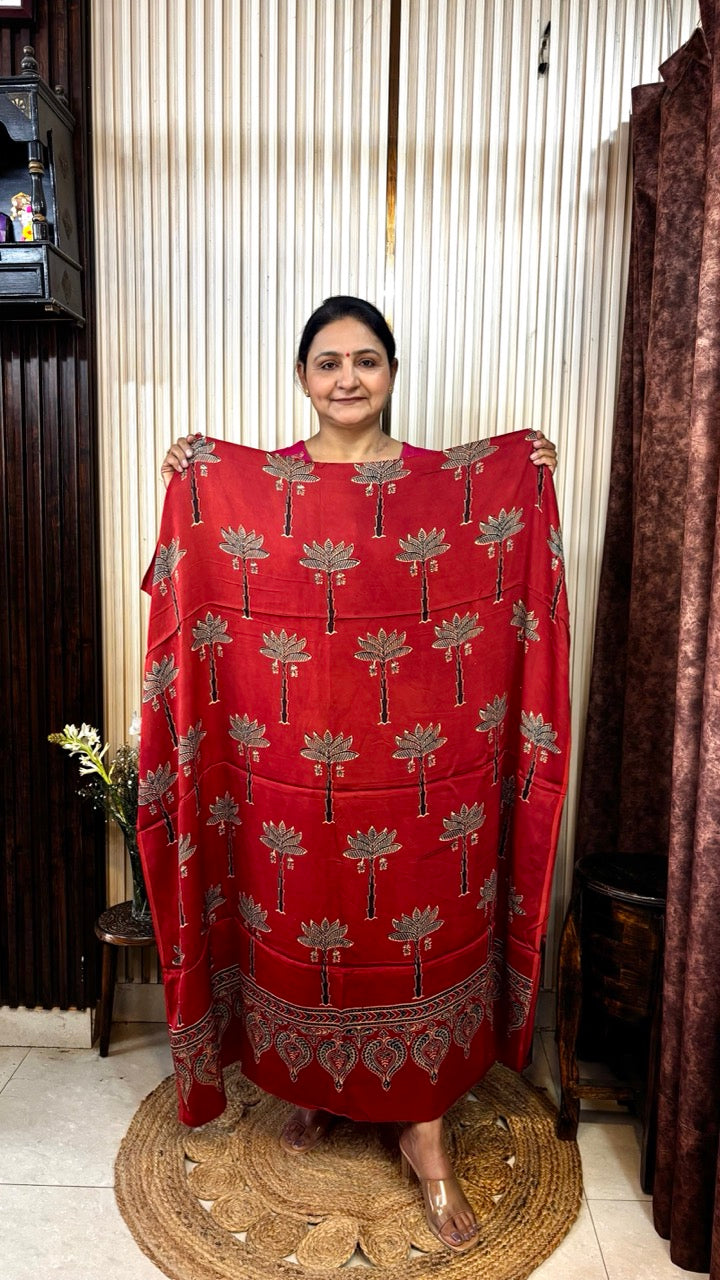 Modal Silk Palm Tree Ajrakh Kurta
