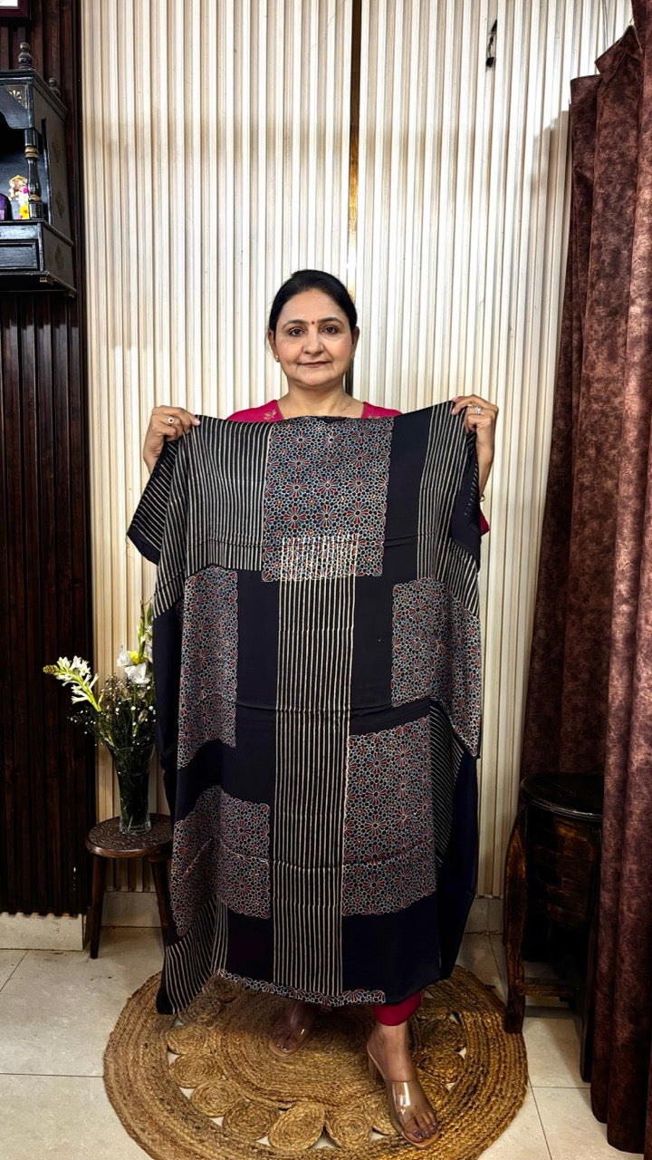 Modal Silk Black central stripes panel Ajrakh Kurta