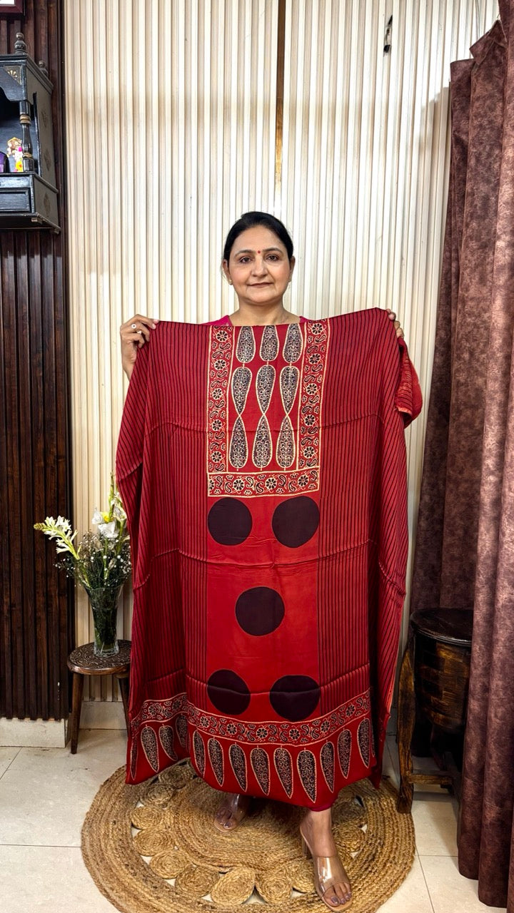 Modal Silk Dots Central Panel Ajarkh Kurta