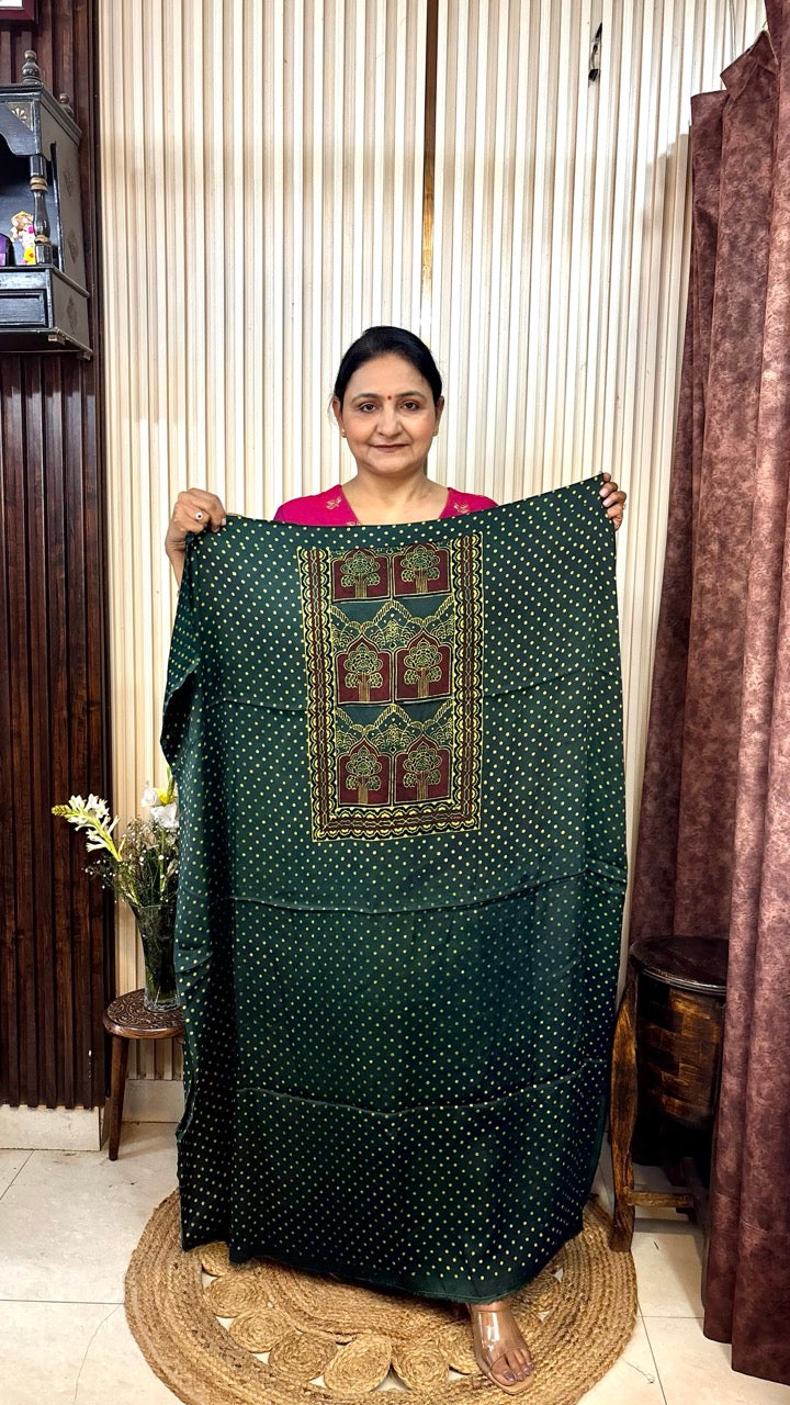 Modal Silk Bottle Green Tree Yoke Ajrakh Kurta