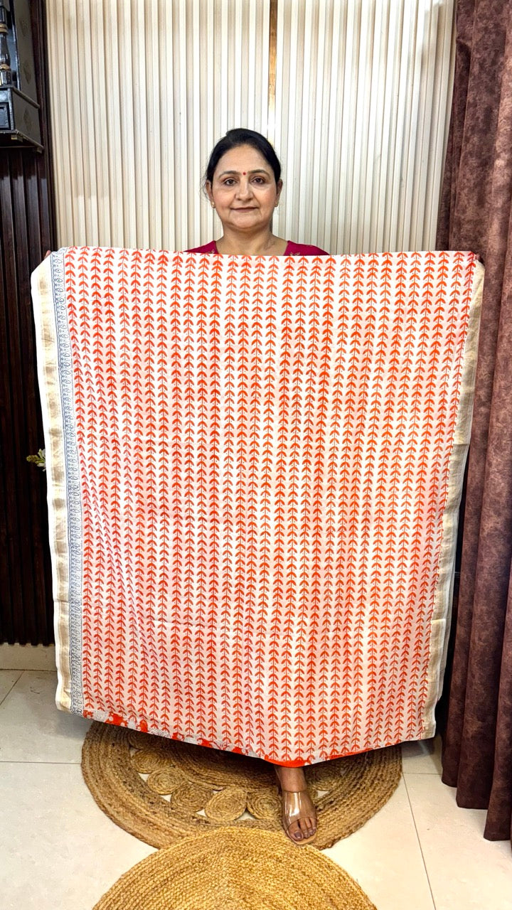 Maheshwari Silk Bagh Hand Block Printed Kurta Set With Tissue Zari Pallu Dupatta - Set of 3