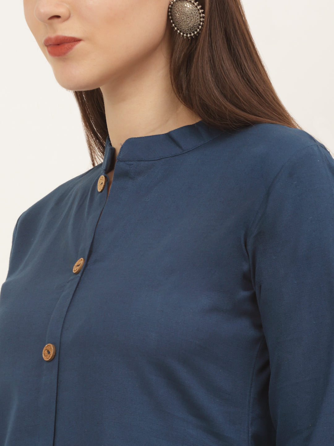 Women Blue Solid Cotton Kurta