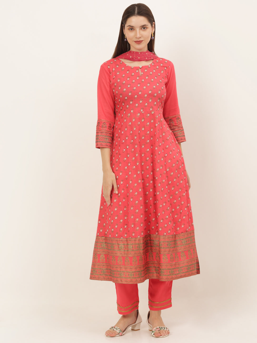 Women Floral Printed Empire Kurta with Trousers & With Dupatta