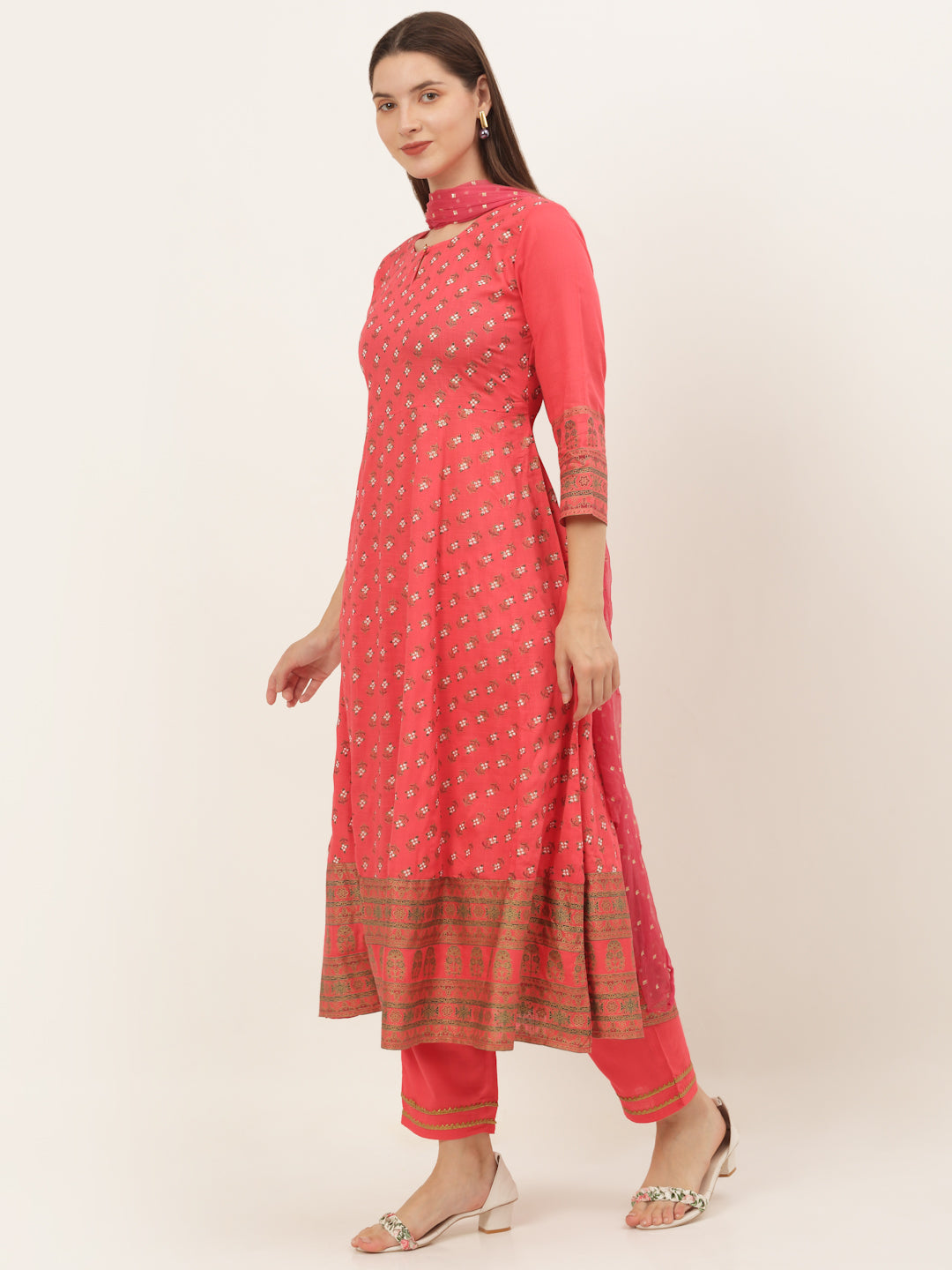 Women Floral Printed Empire Kurta with Trousers & With Dupatta