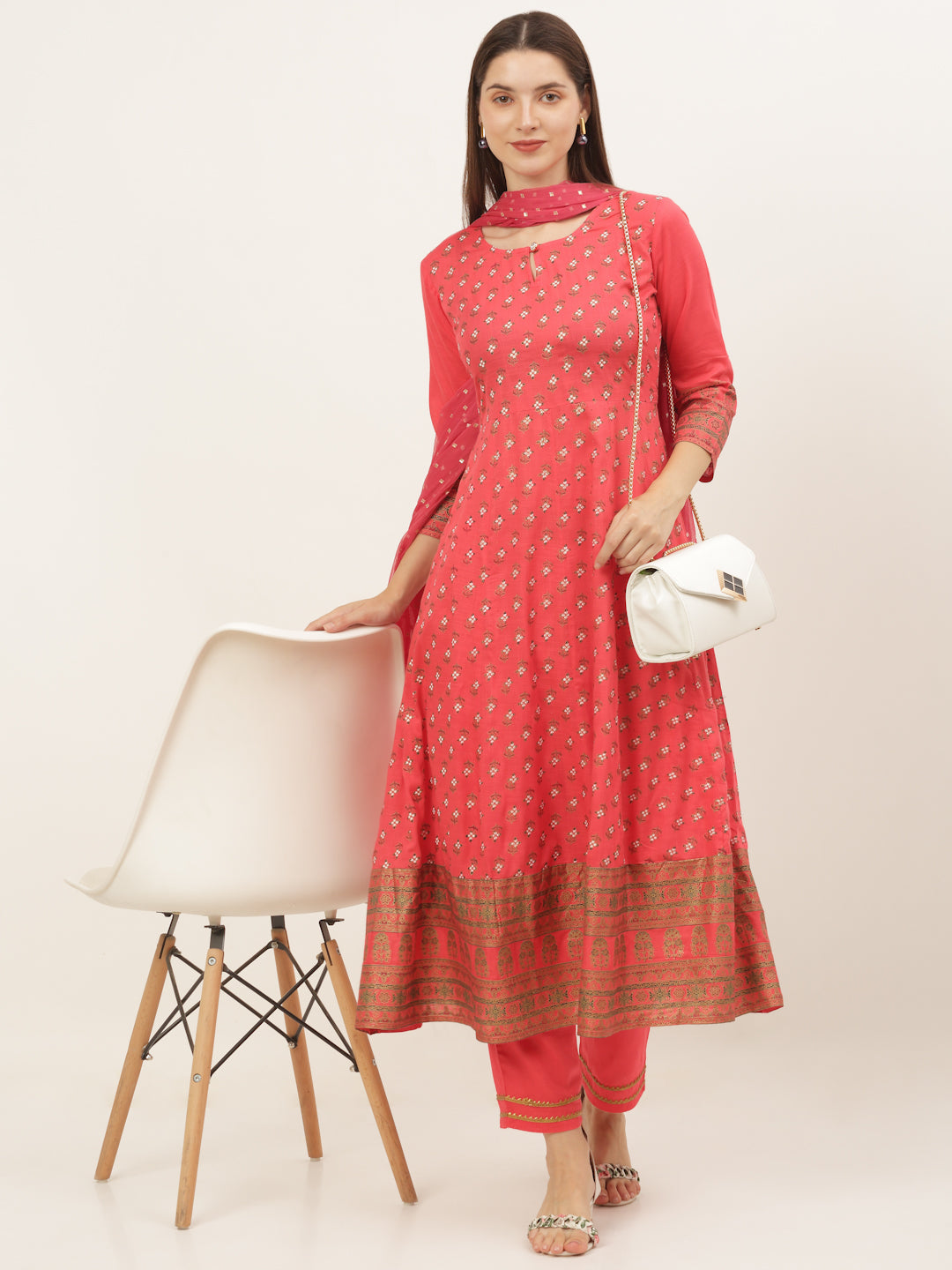 Women Floral Printed Empire Kurta with Trousers & With Dupatta