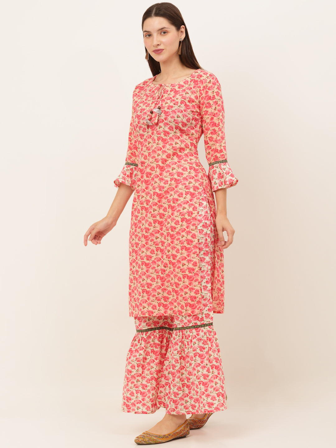 Women Floral Printed Pure Cotton Kurta with Sharara