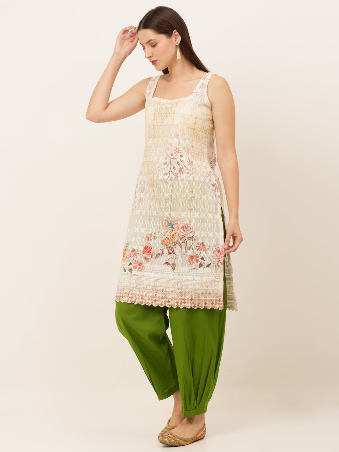 Floral Printed Cotton Straight Kurta