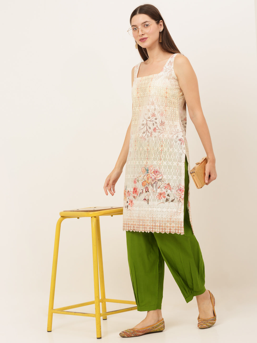 Floral Printed Cotton Straight Kurta