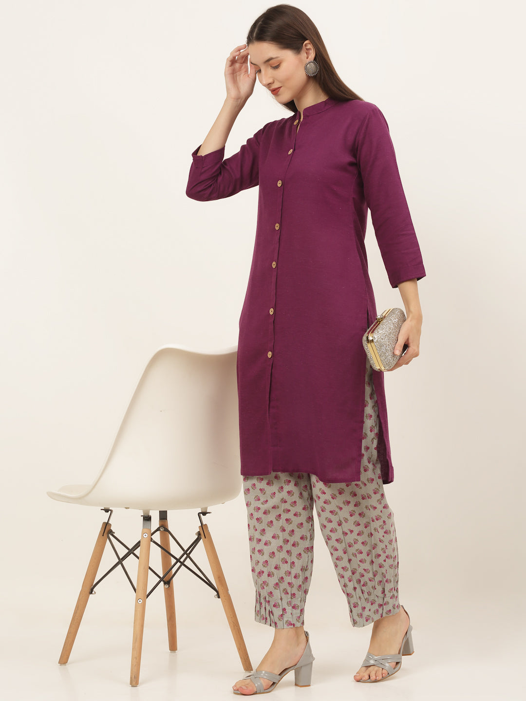 Women Purple Solid Kurta