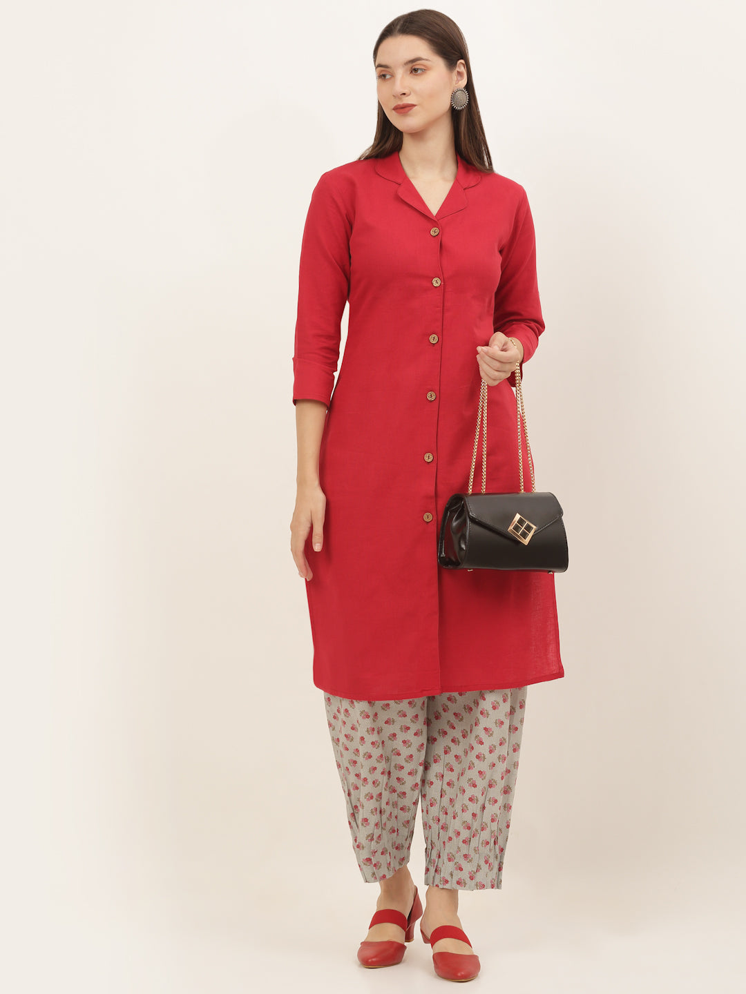 Women Red Pure Cotton Kurta