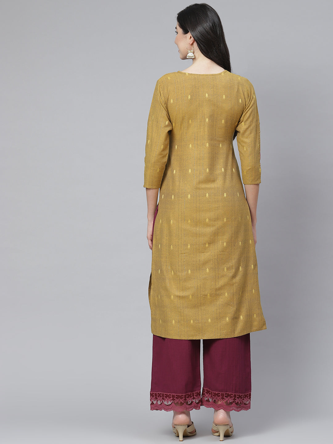 Mustard Yellow Weaved Handloom  Cotton Kurta with Thread Work