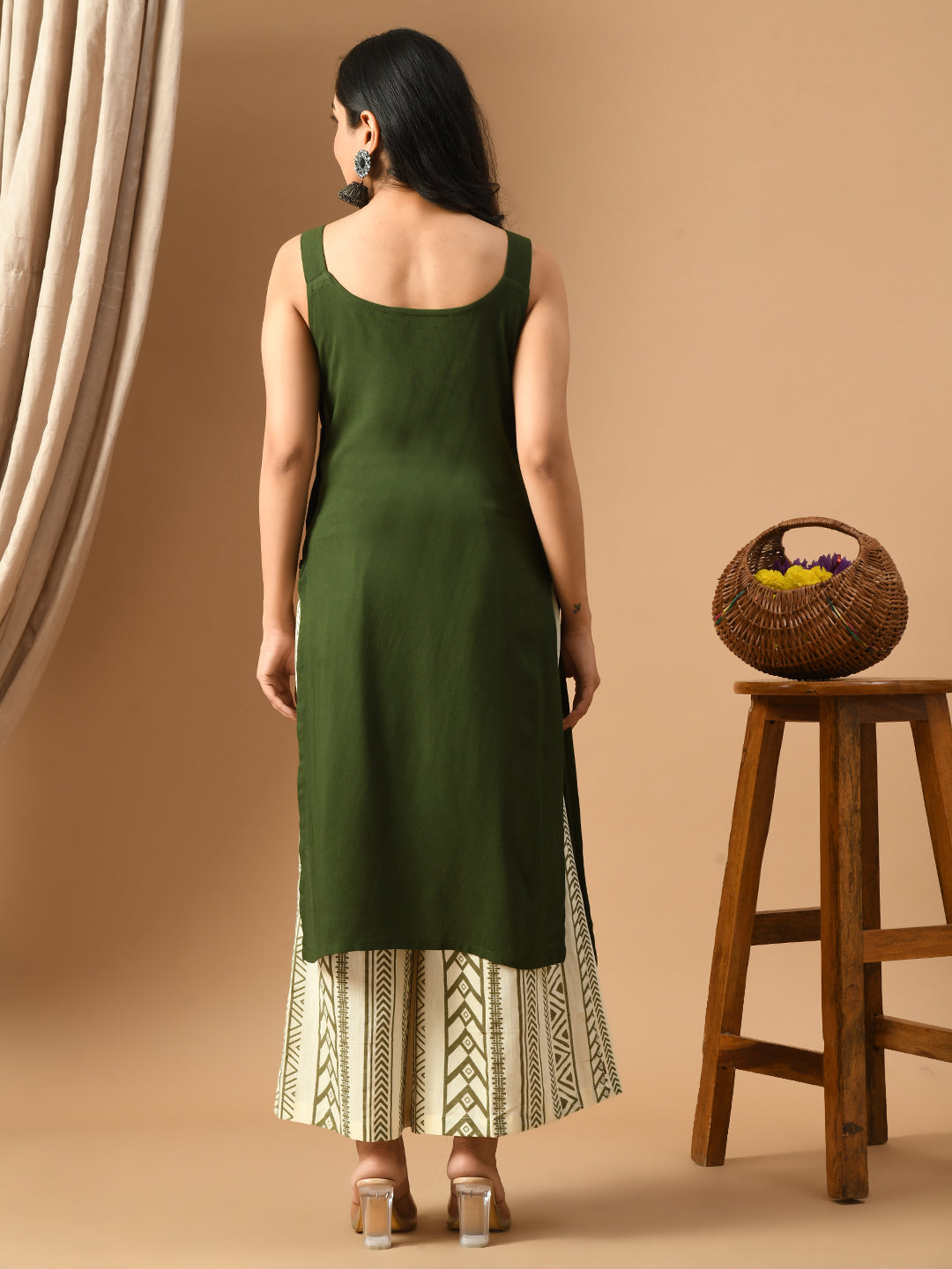 Pure Cotton olive green rayon sleeveless kurta