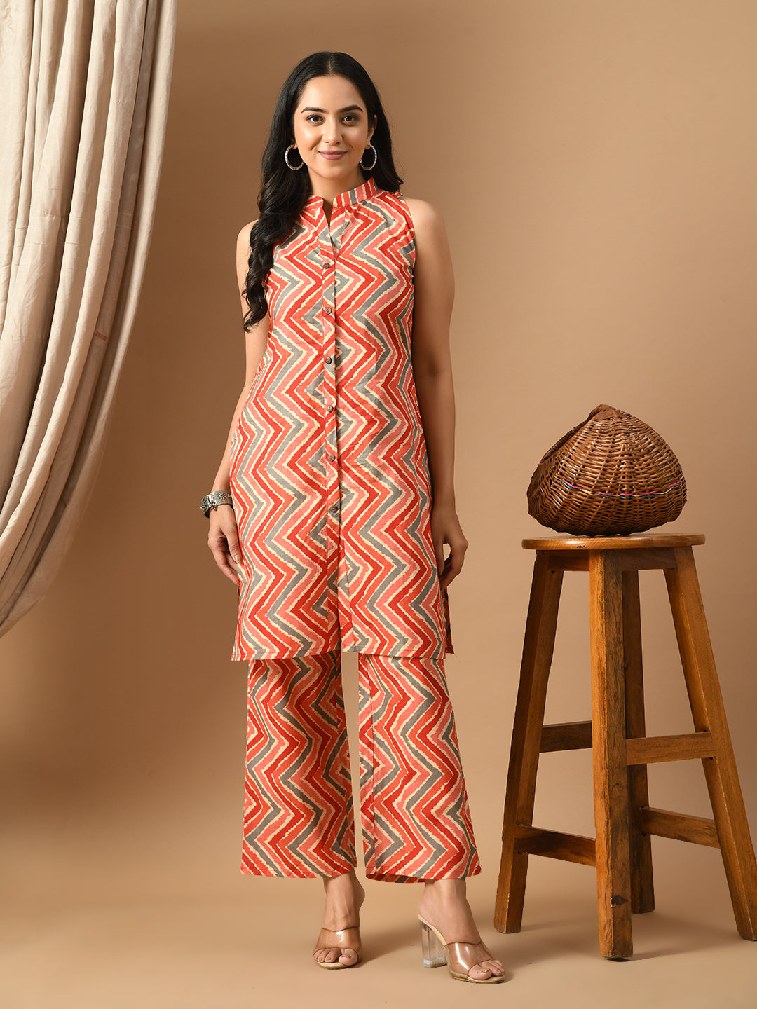 Pure Cotton Orange zig zag Co-ord set