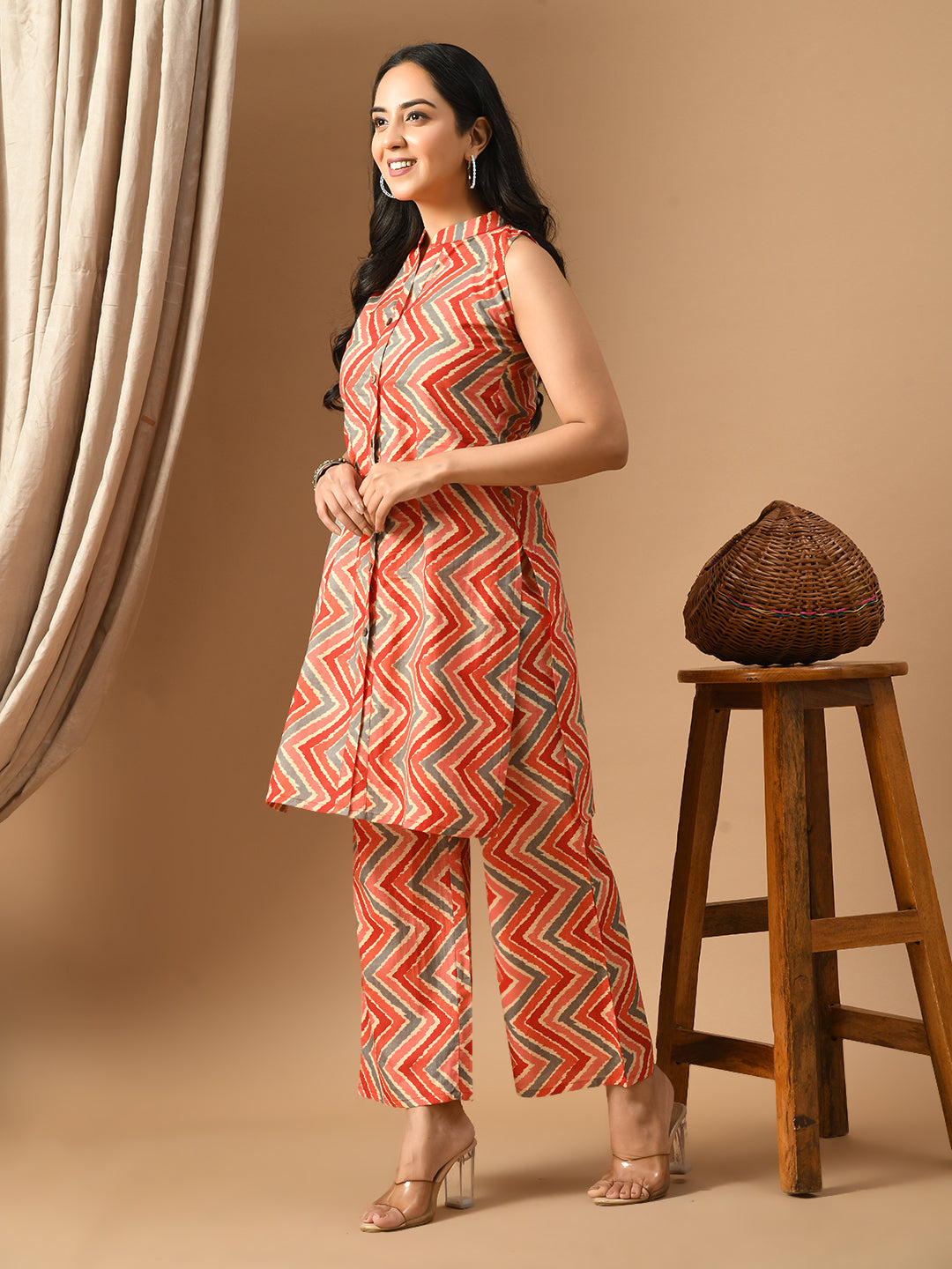 Pure Cotton Orange zig zag Co-ord set