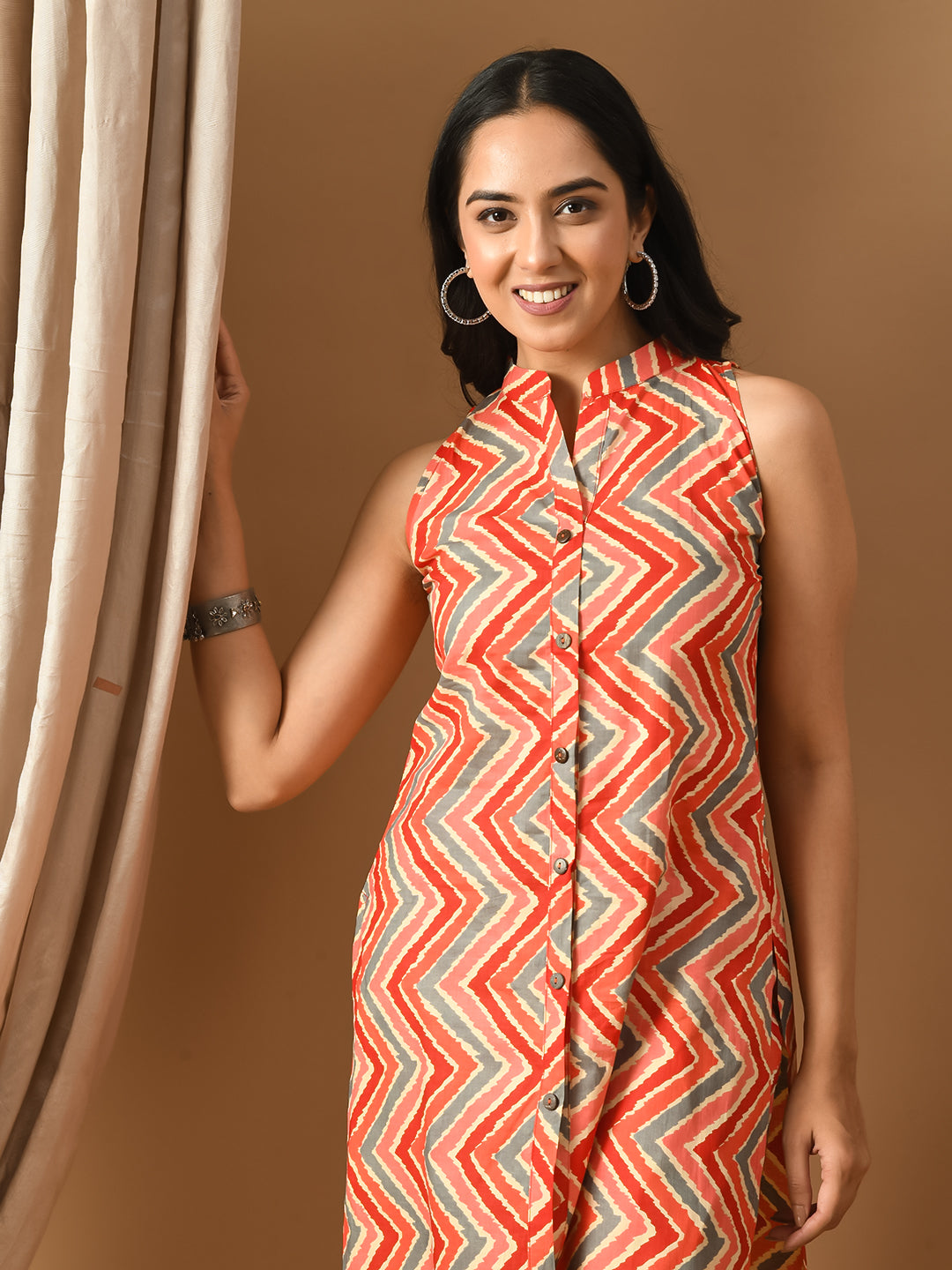 Pure Cotton Orange zig zag Co-ord set