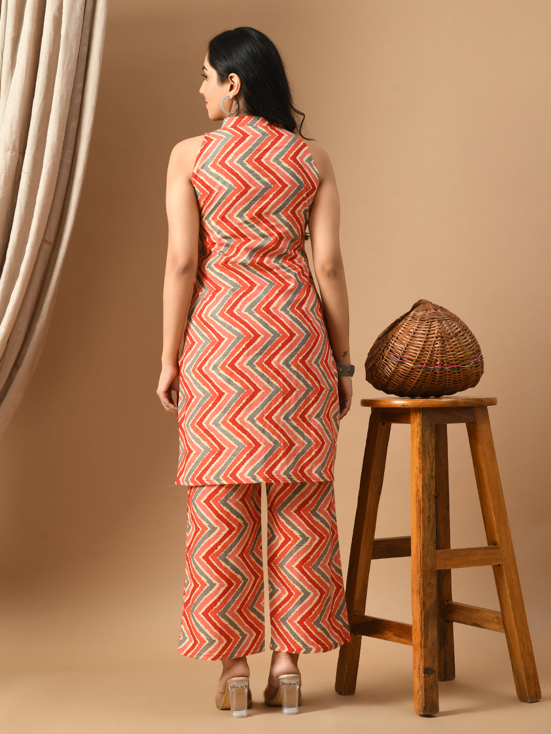 Pure Cotton Orange zig zag Co-ord set