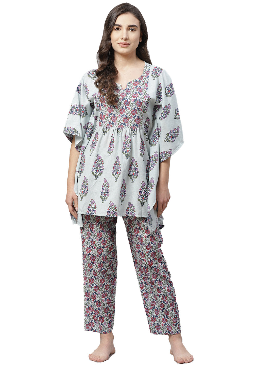 Blue & Purple Floral  Print Pyjama Set