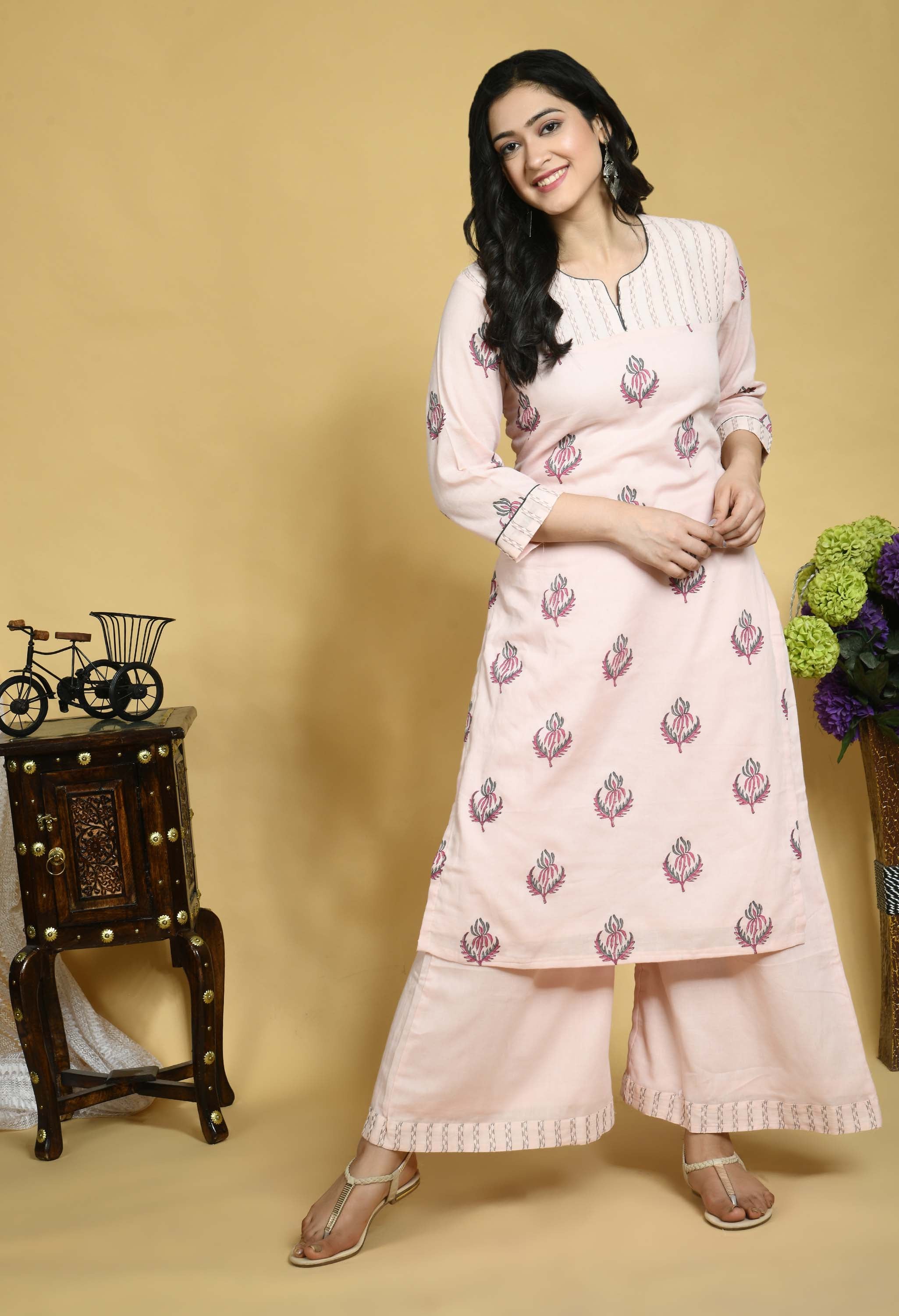 Pink and Grey Kurta set