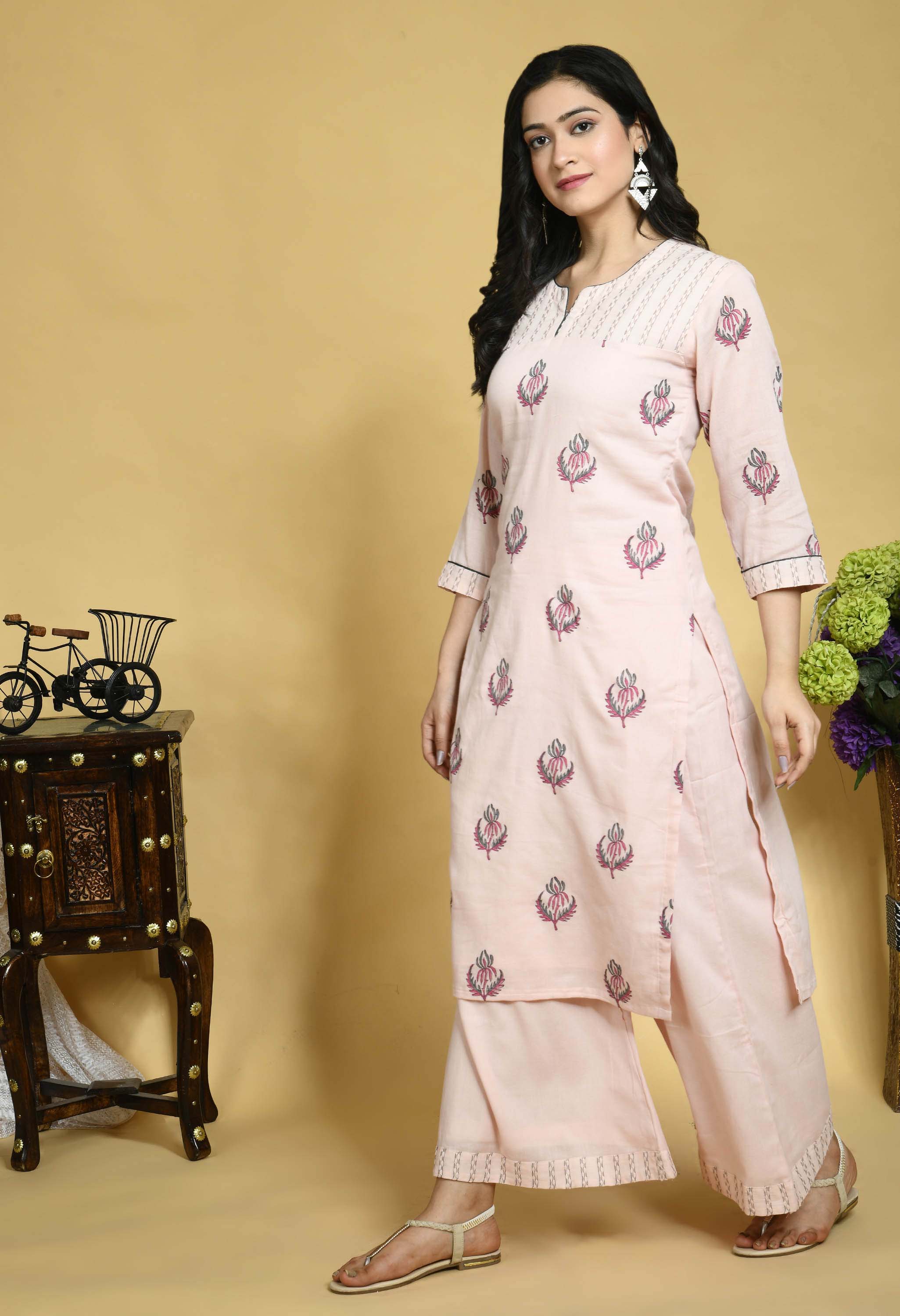 Pink and Grey Kurta set