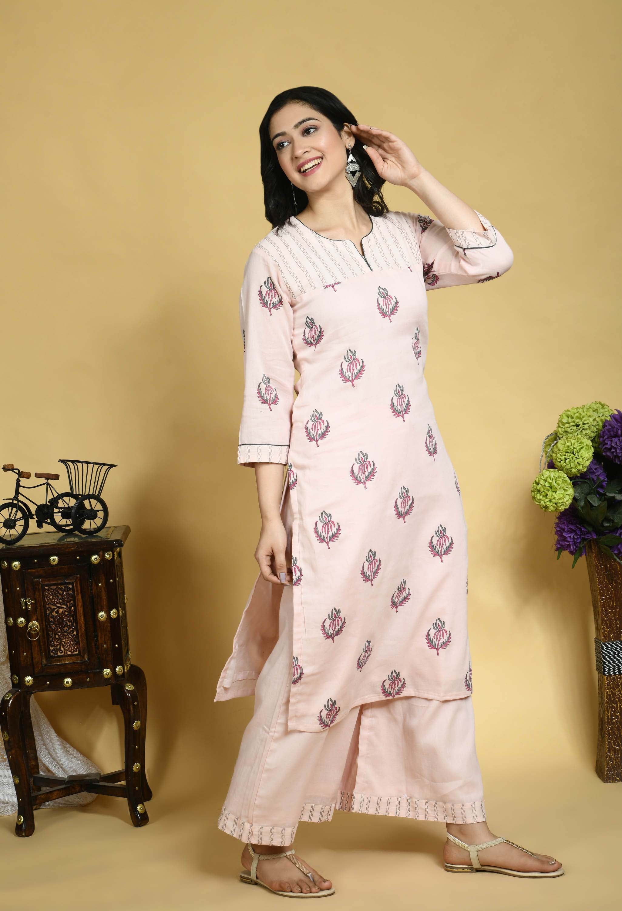 Pink and Grey Kurta set