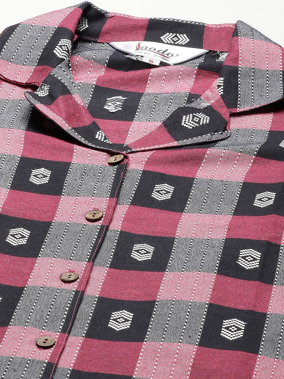 Pink and Black Pure Cotton  Checked  Night suit