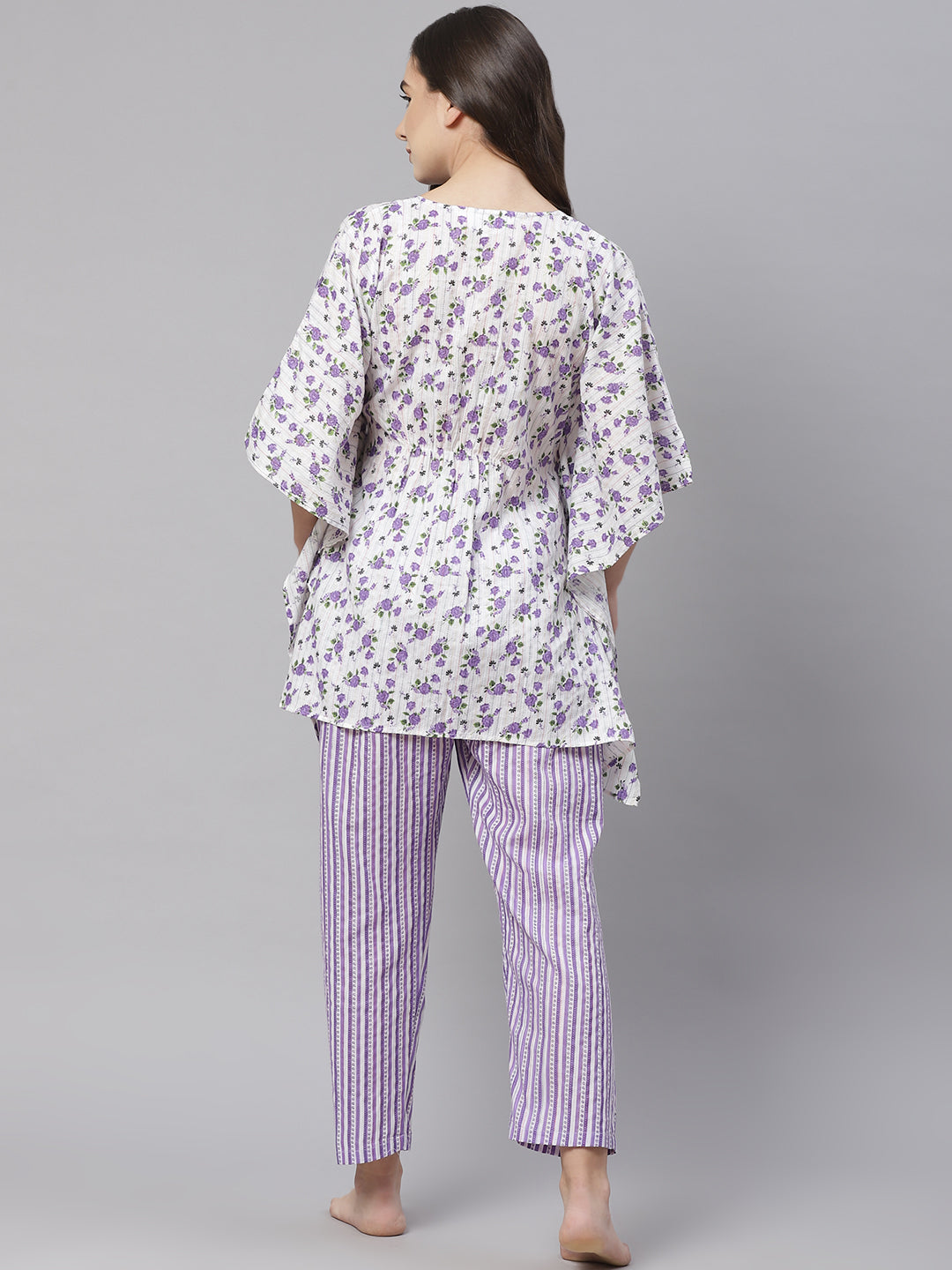 Women Purple & White Floral  Printed Cotton Pyjama Set